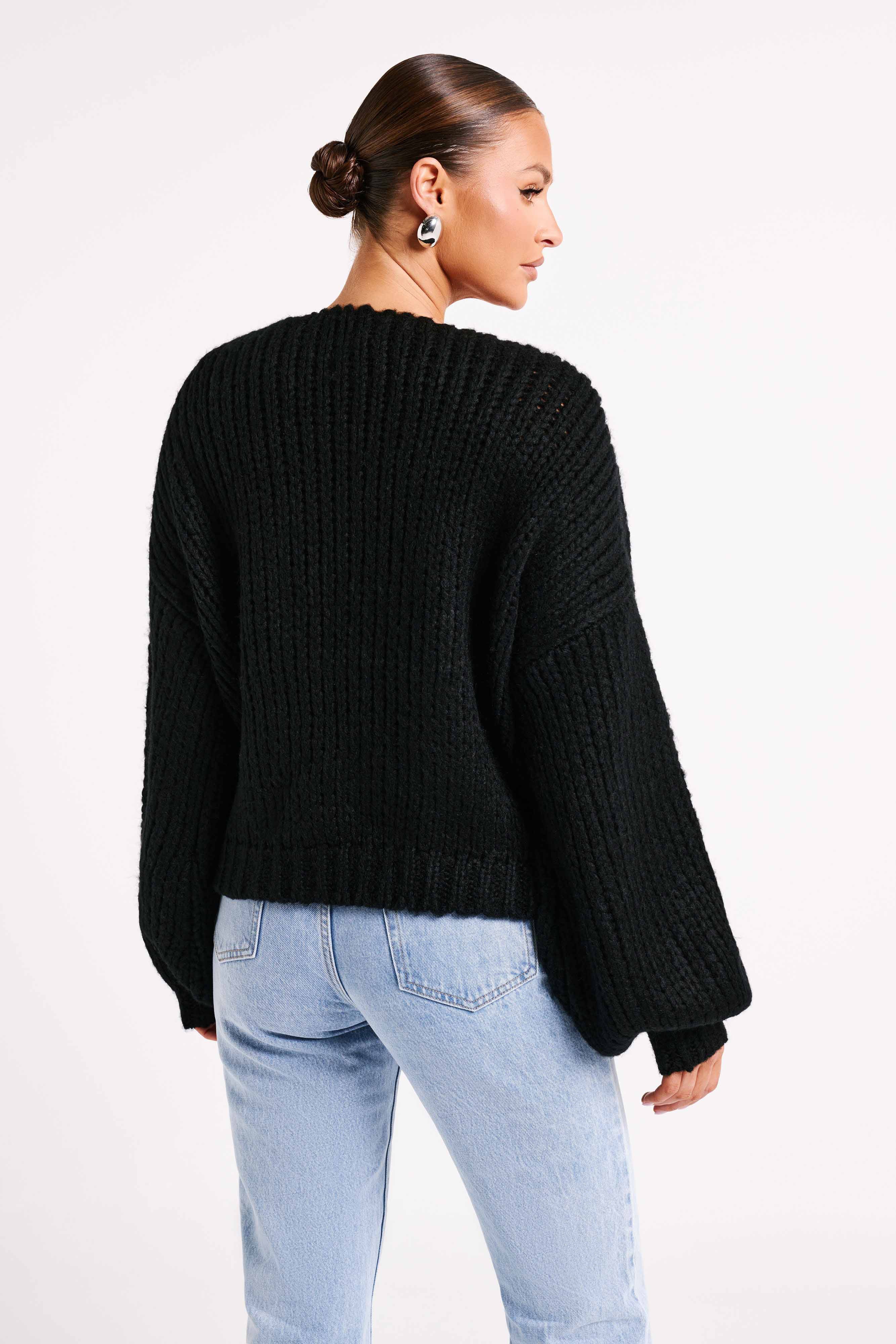 Irina Chunky Knit Cardigan - Black