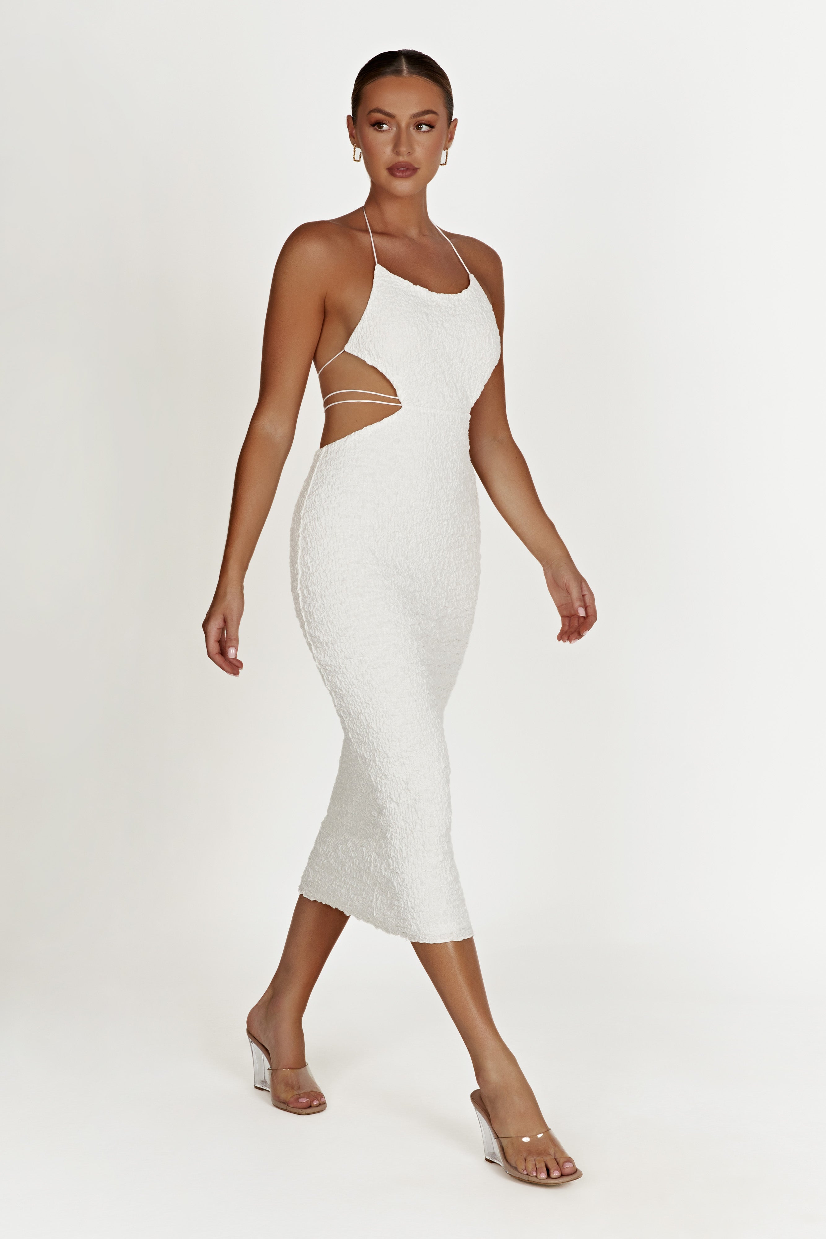 Sakura Textured Midi Dress - White