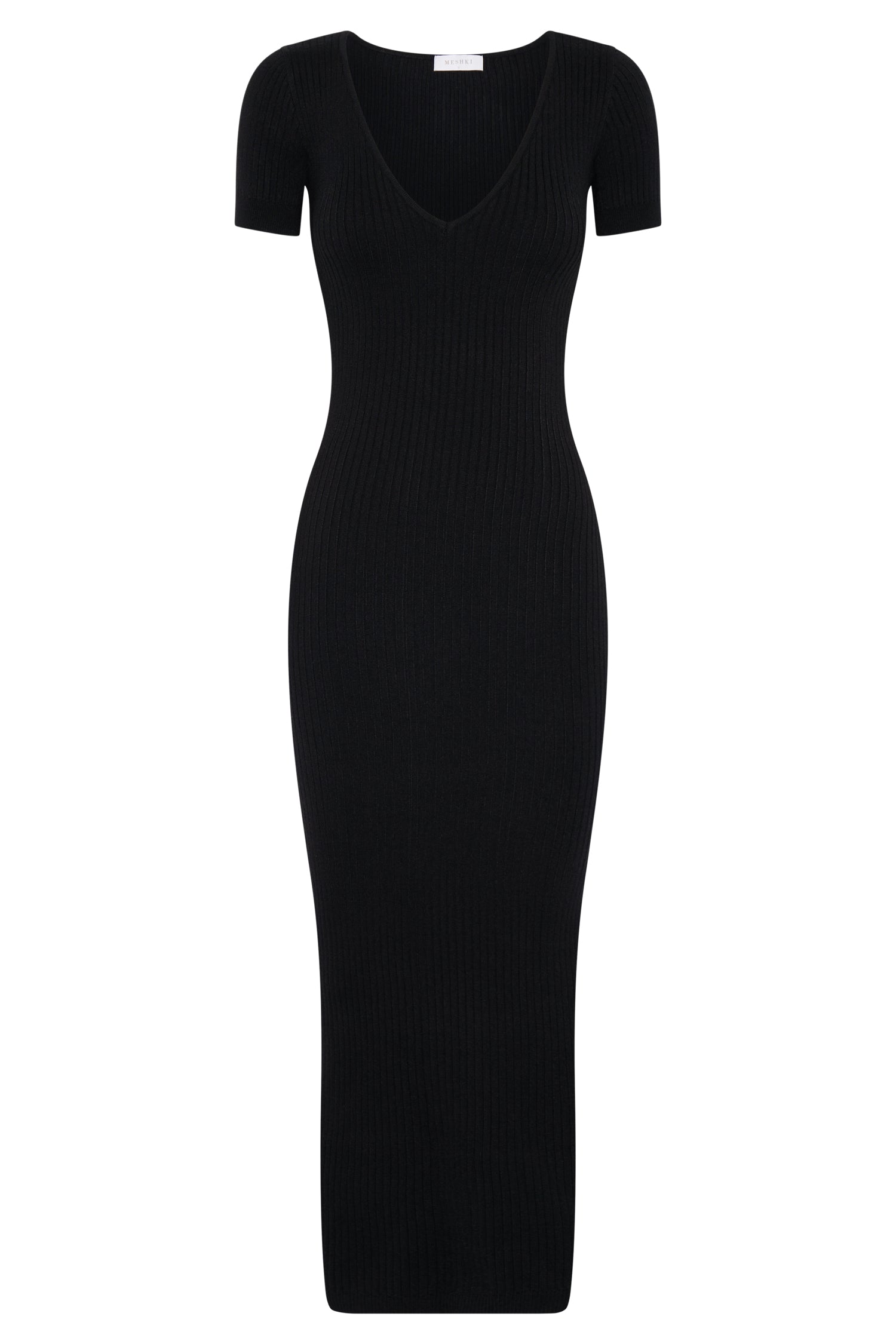 Nina Short Sleeve Knit Midi Dress - Black