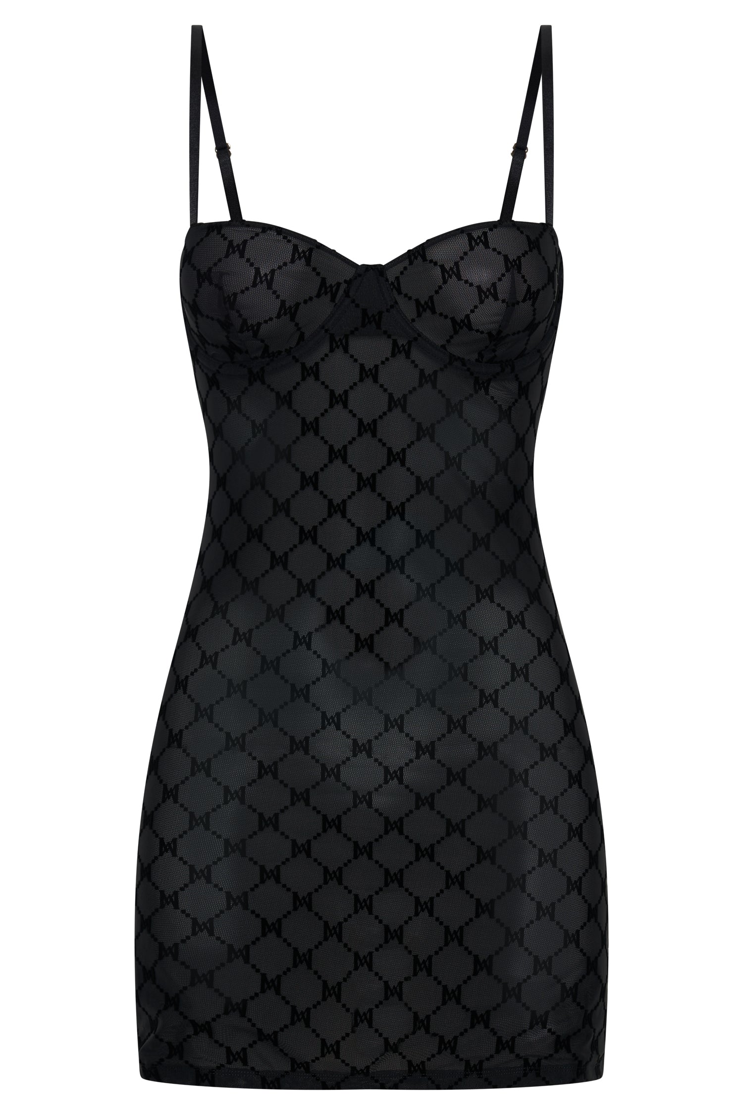 Cherie Mesh Monogram Mini Dress - Black