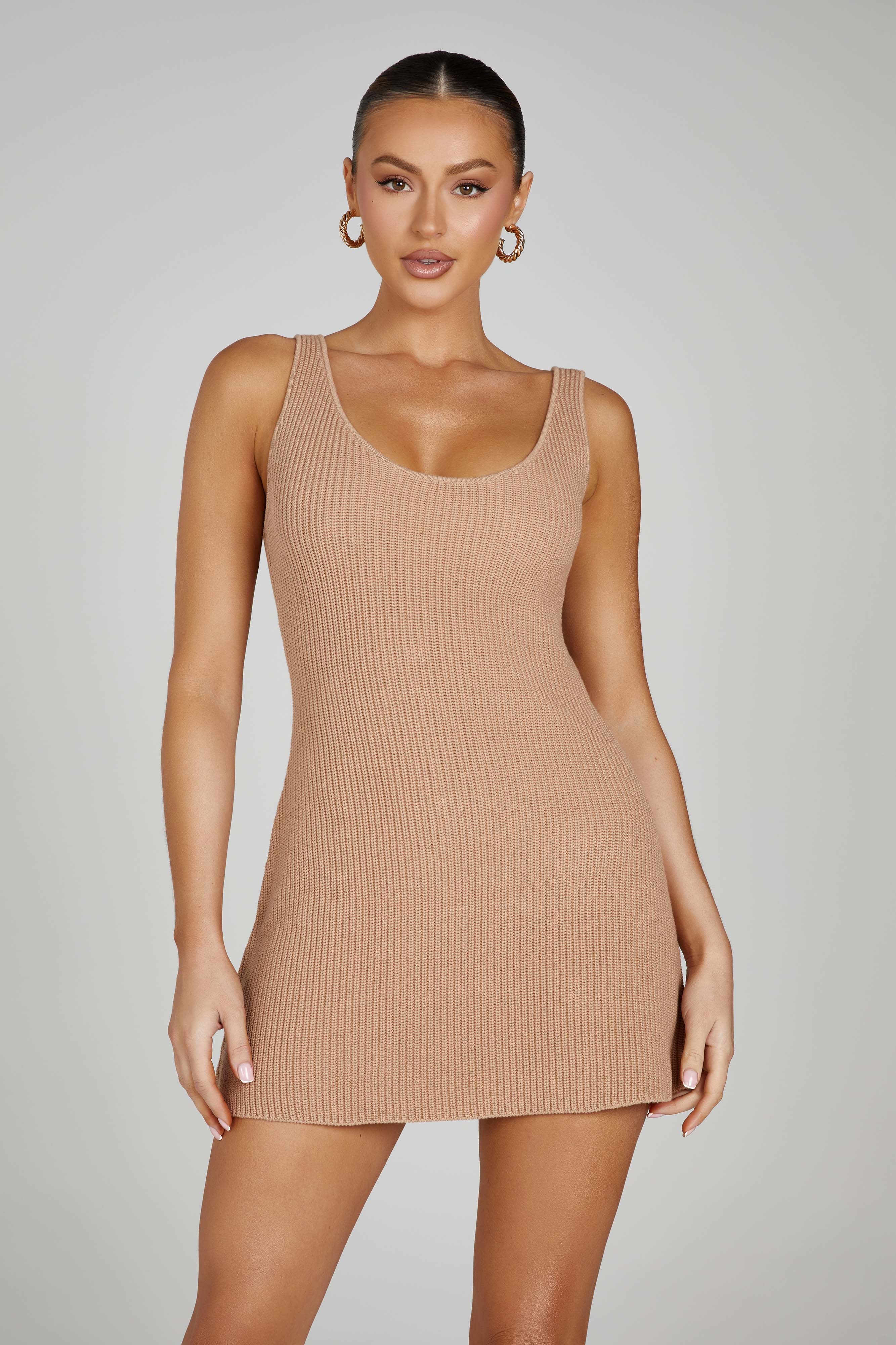 Pauline Open Back Knit Mini Dress - Taupe