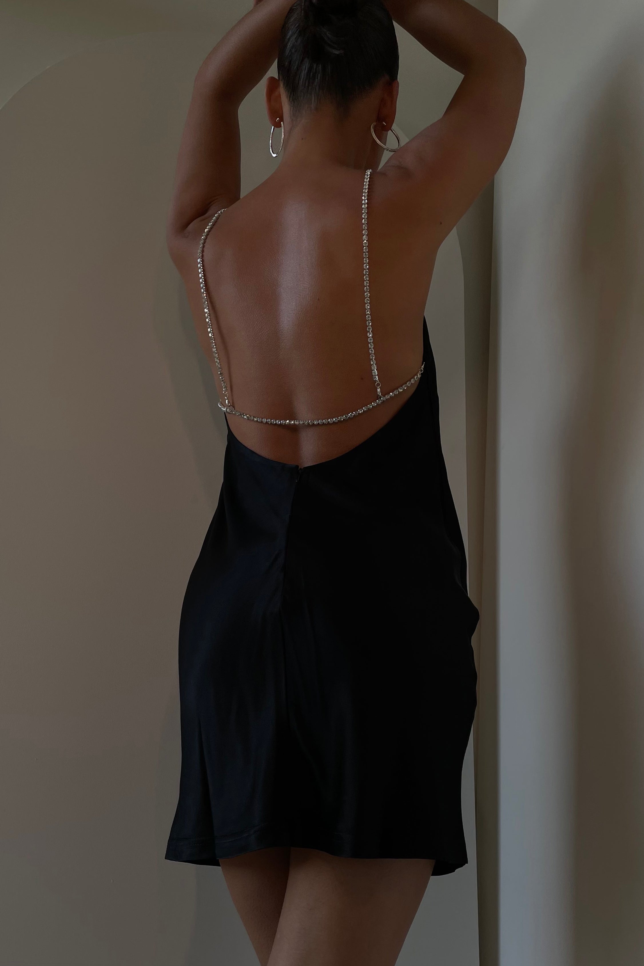 Sofie Mini Rhinestone Strap Dress - Black