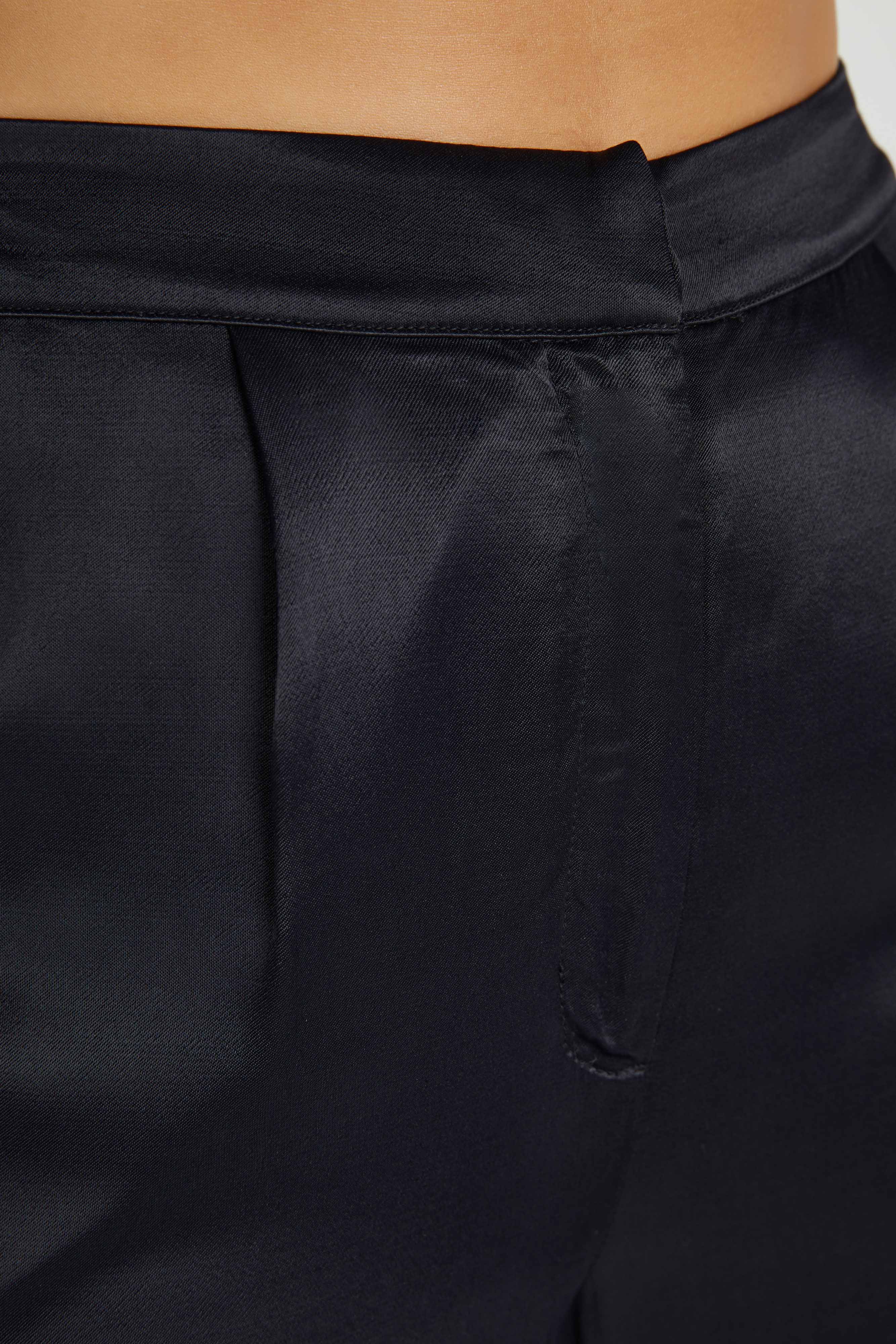 Nour Satin Wide Leg Pant - Black