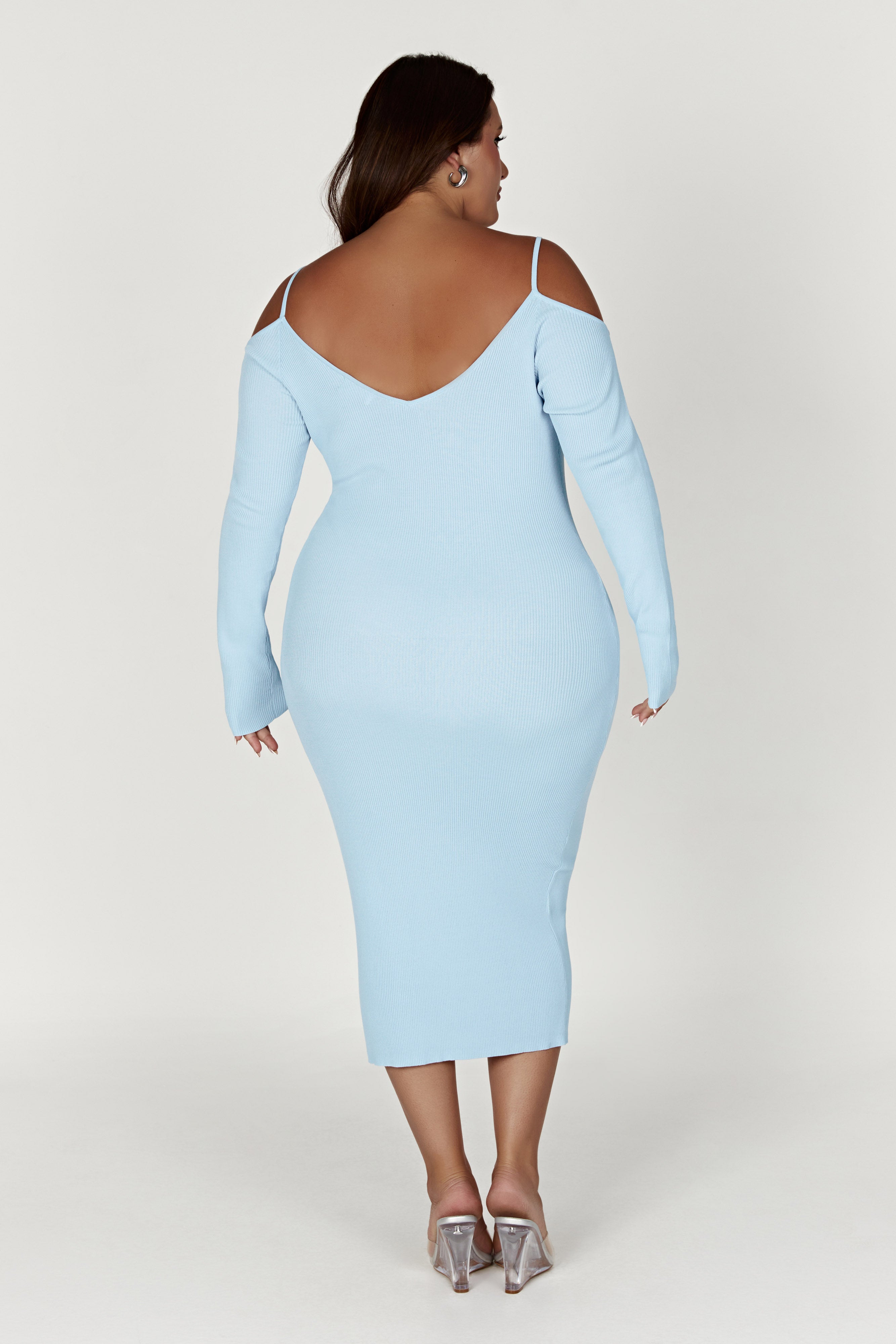 Shea Off Shoulder Knit Midi Dress - Powder Blue