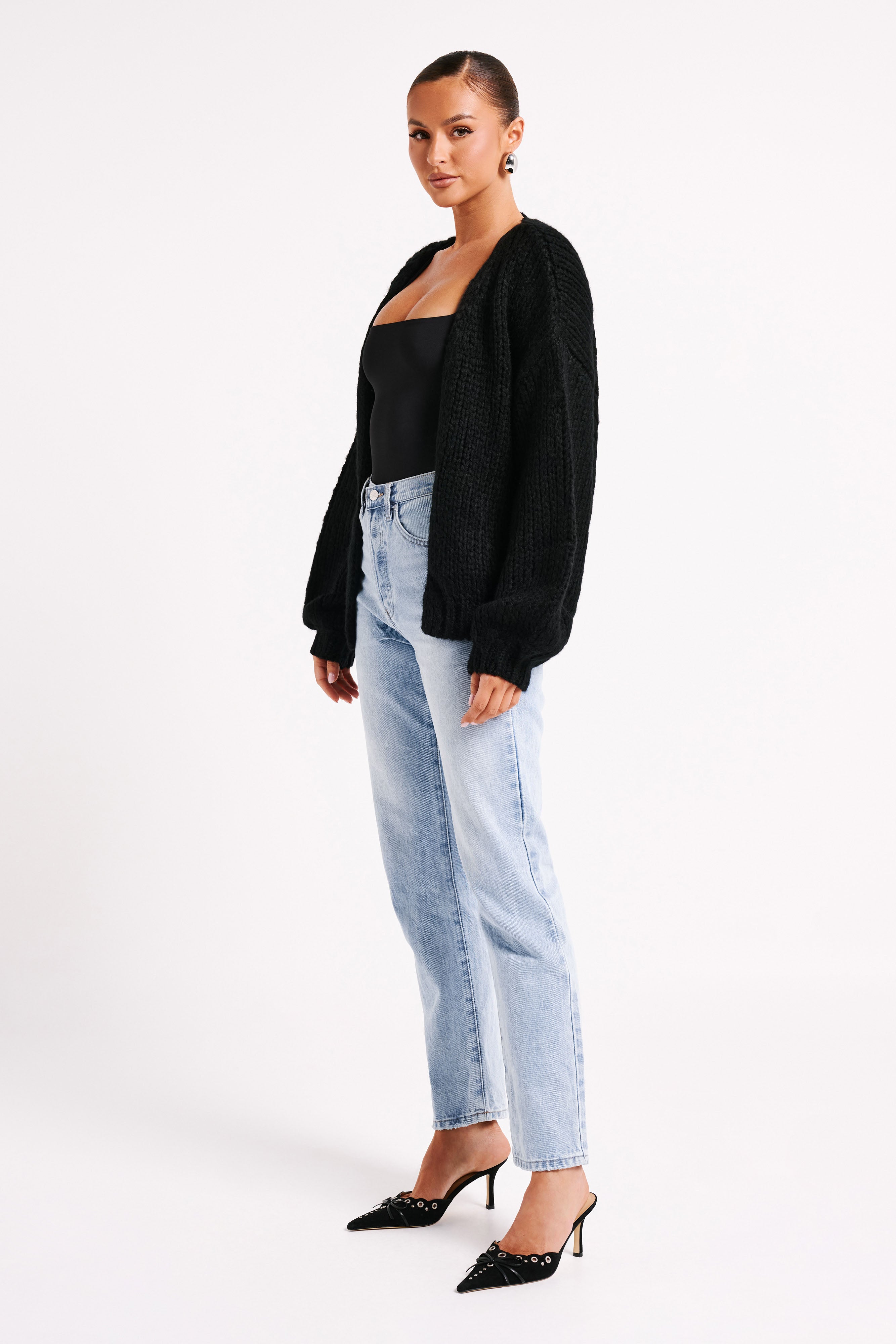 Irina Chunky Knit Cardigan - Black