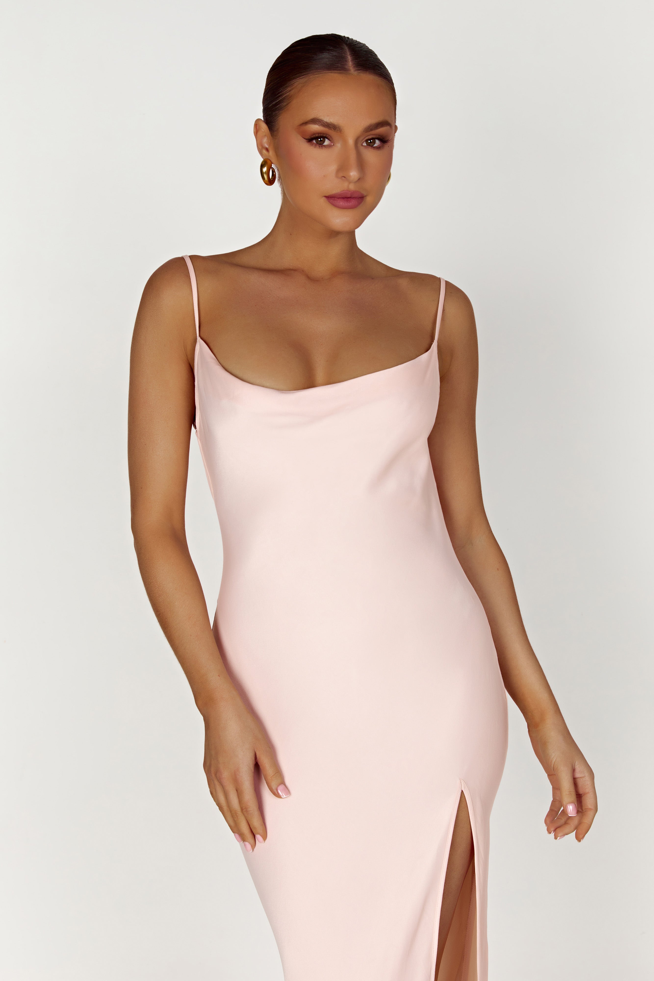 Jade Cowl Neck Backless Maxi Dress - Apricot