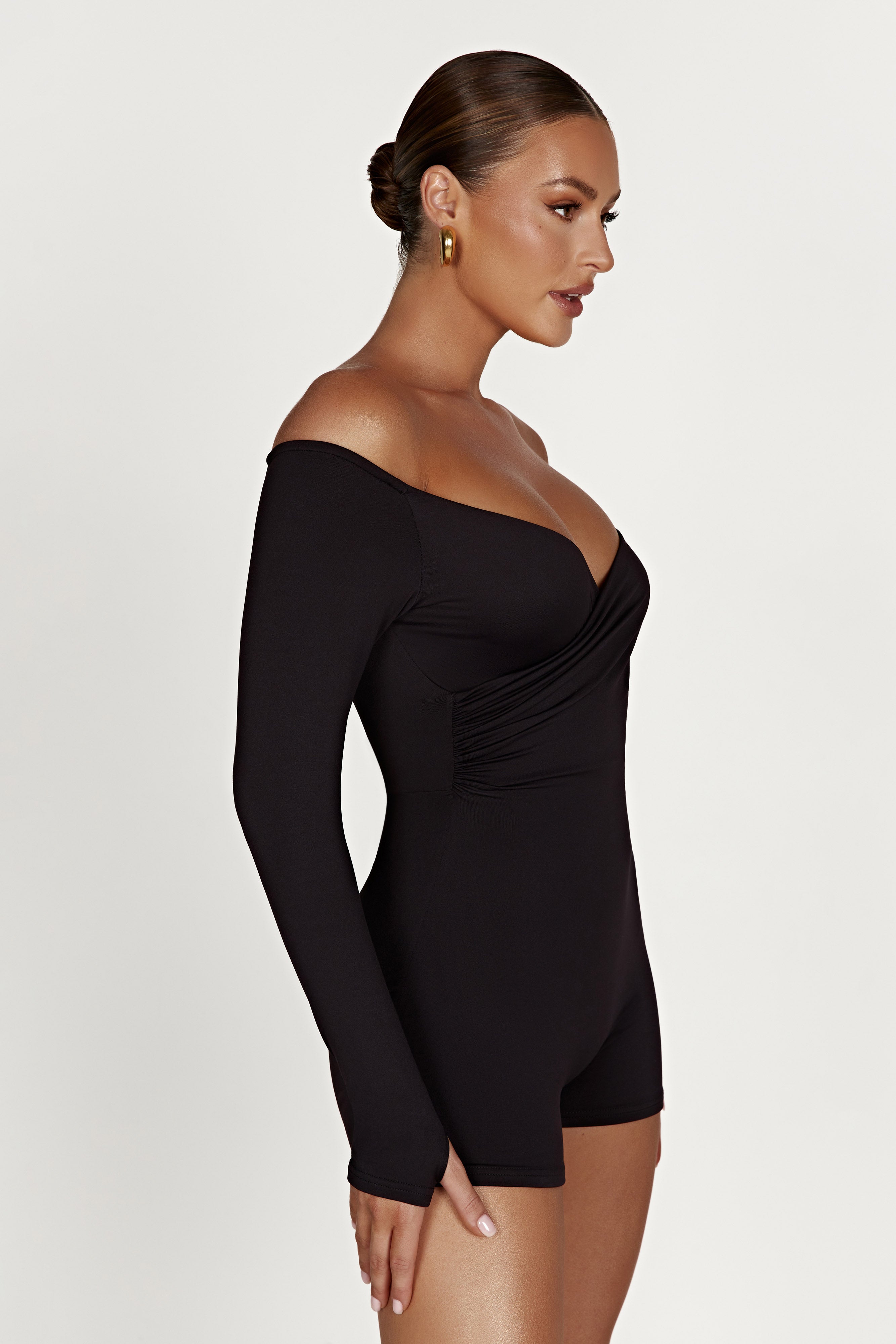 Aisling Recycled Nylon Off Shoulder Playsuit - Black