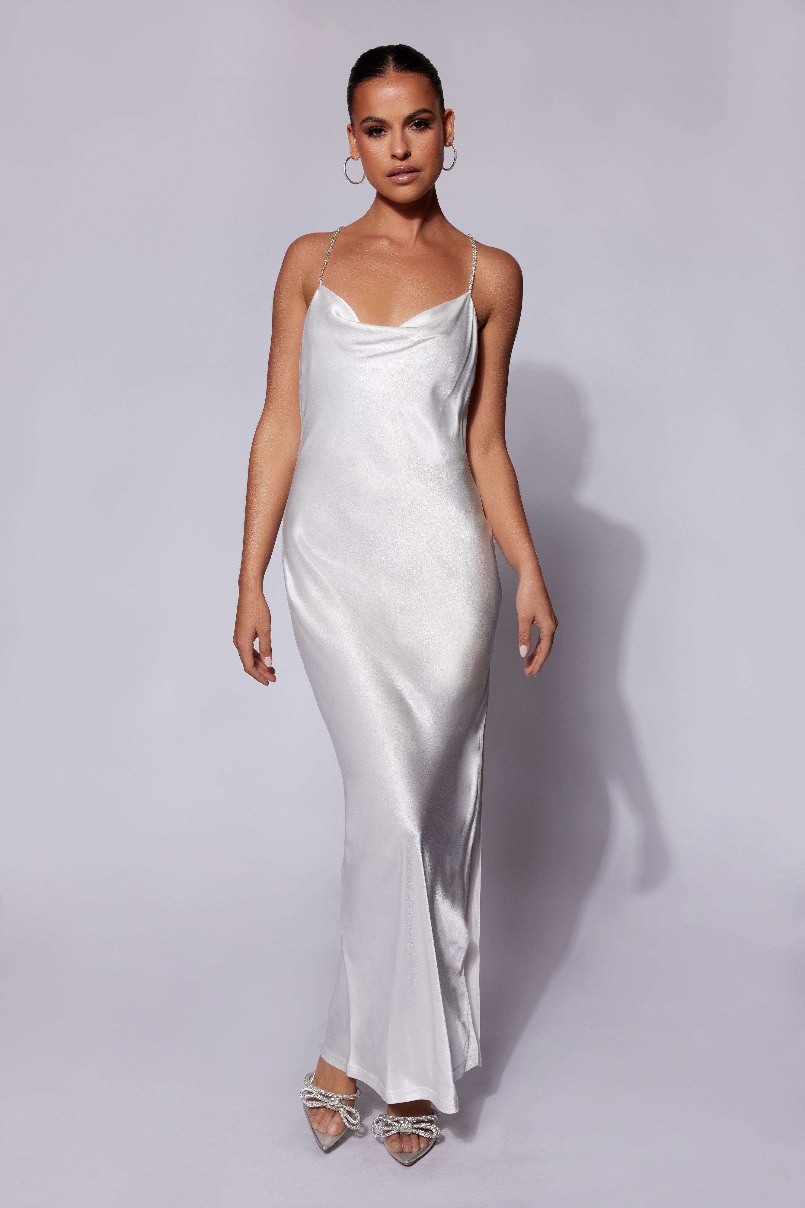 Sera Diamante Maxi Dress With Low Back - White