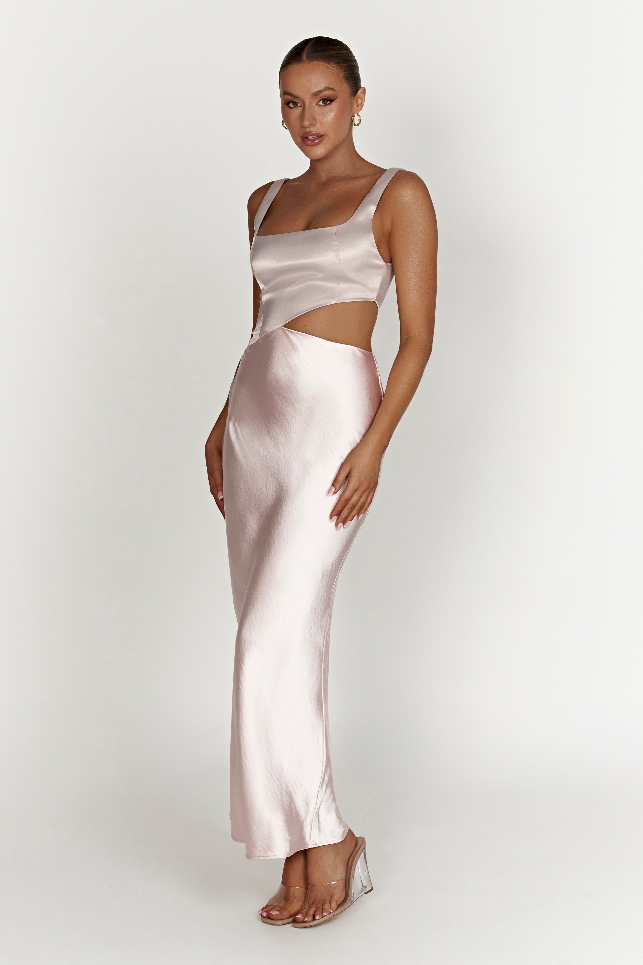 Gianna Two Tone Slashed Maxi Dress - Blush Pink