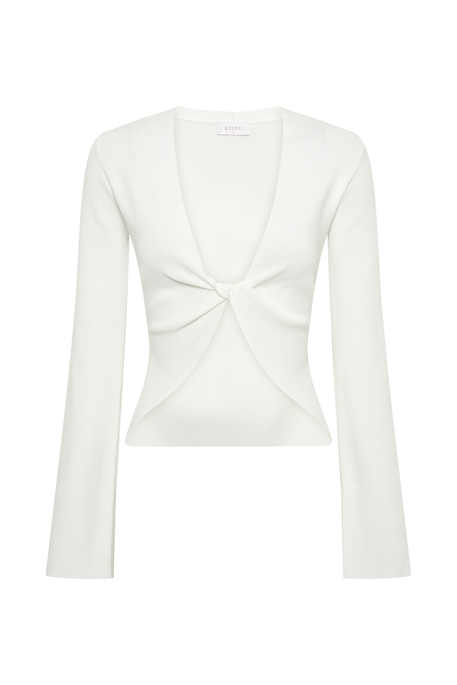 Carol Knit Twist Long Sleeve Top - White