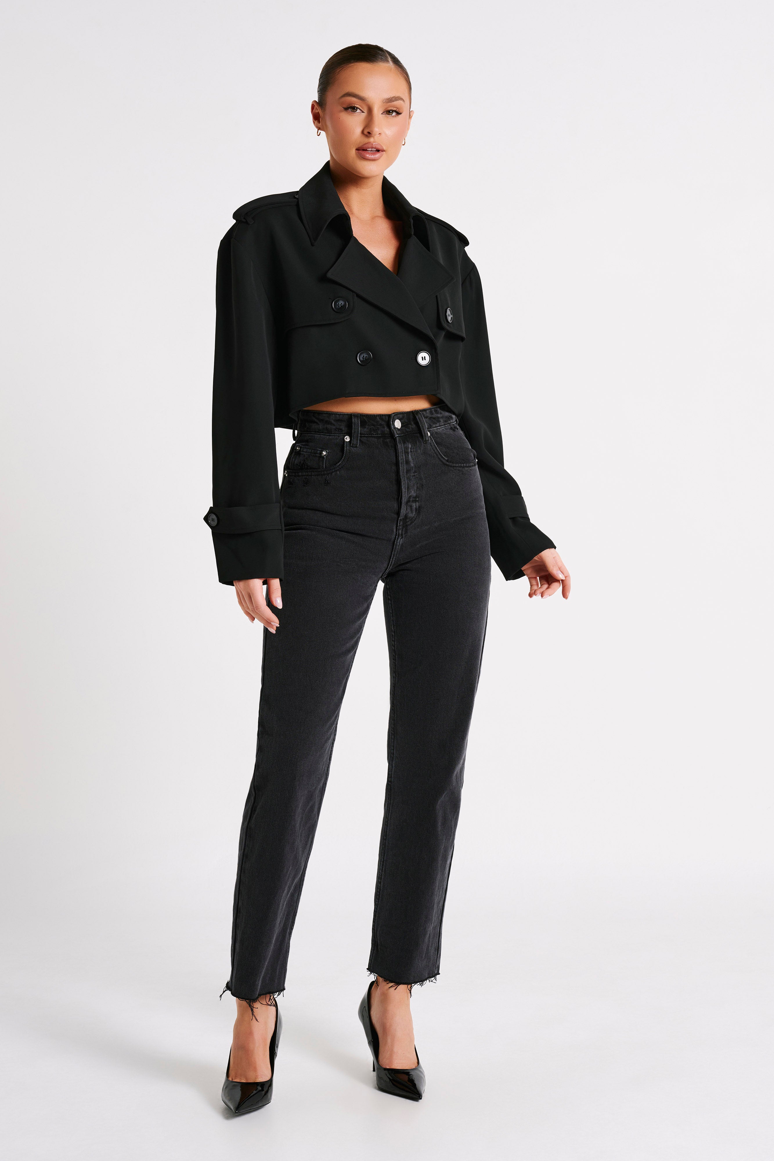 Palmer Cropped Trench Coat - Black
