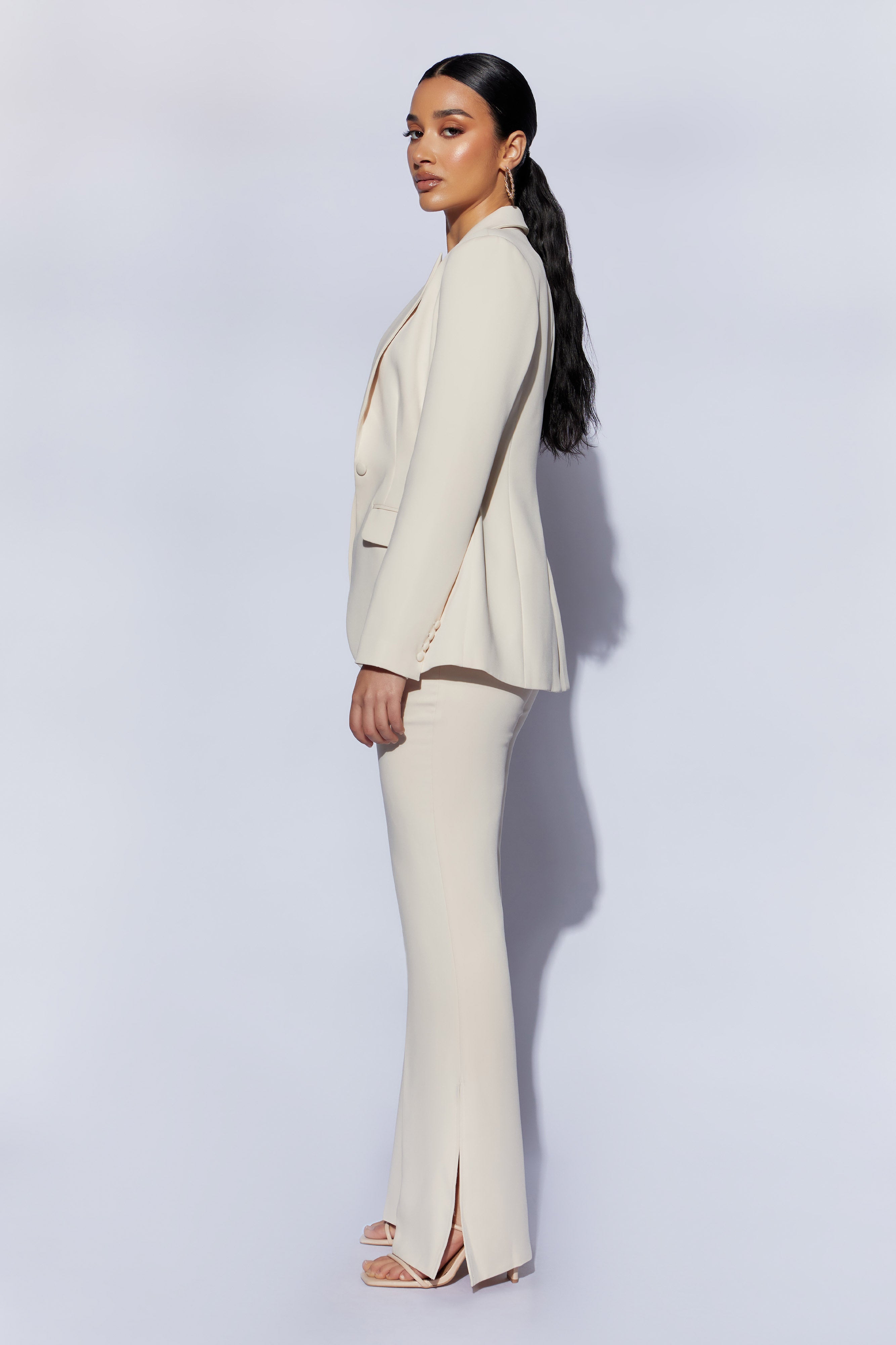 Helda Fitted Cinched Waist Blazer - Cream