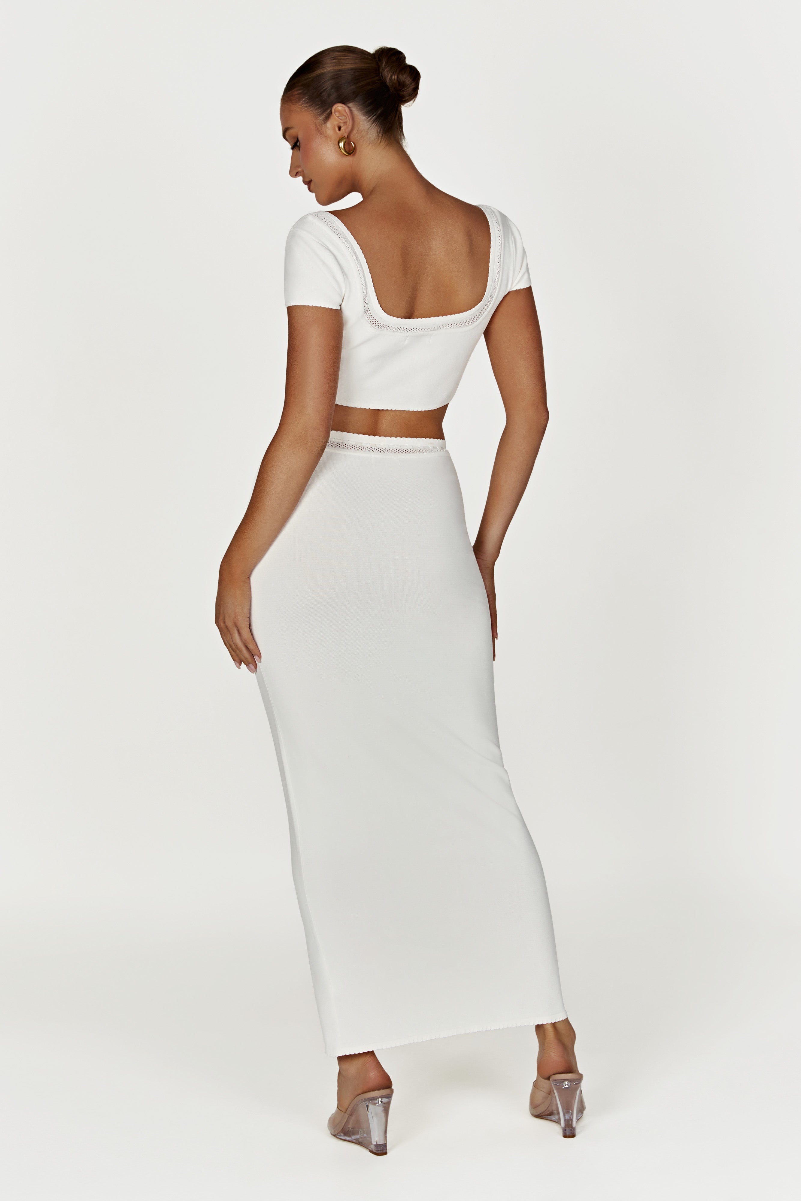 Penelope Pointelle Knit Crop Top - White