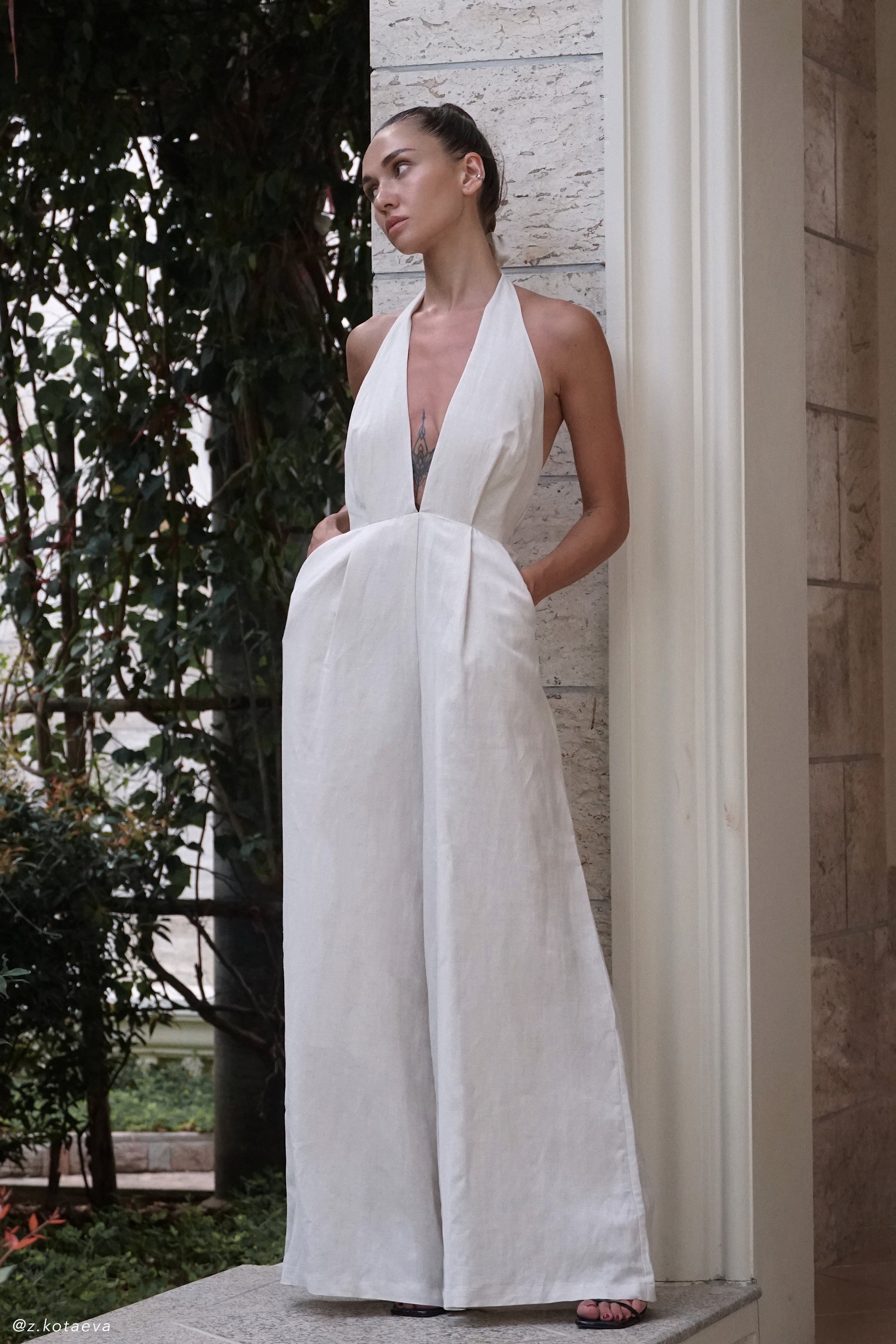 Blanca Linen Halter Jumpsuit - Natural