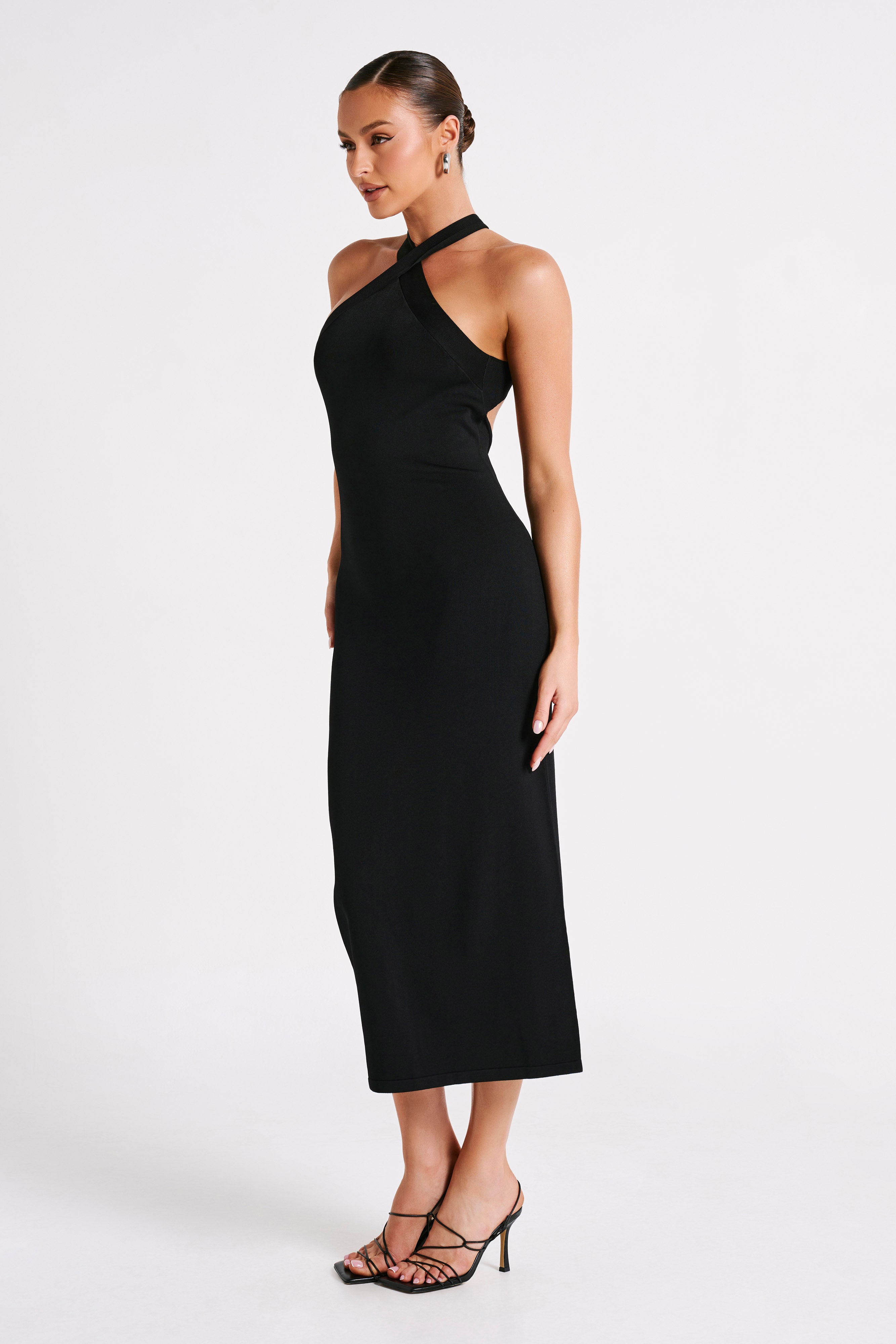 Sarai Halter Neck Knit Midi Dress - Black