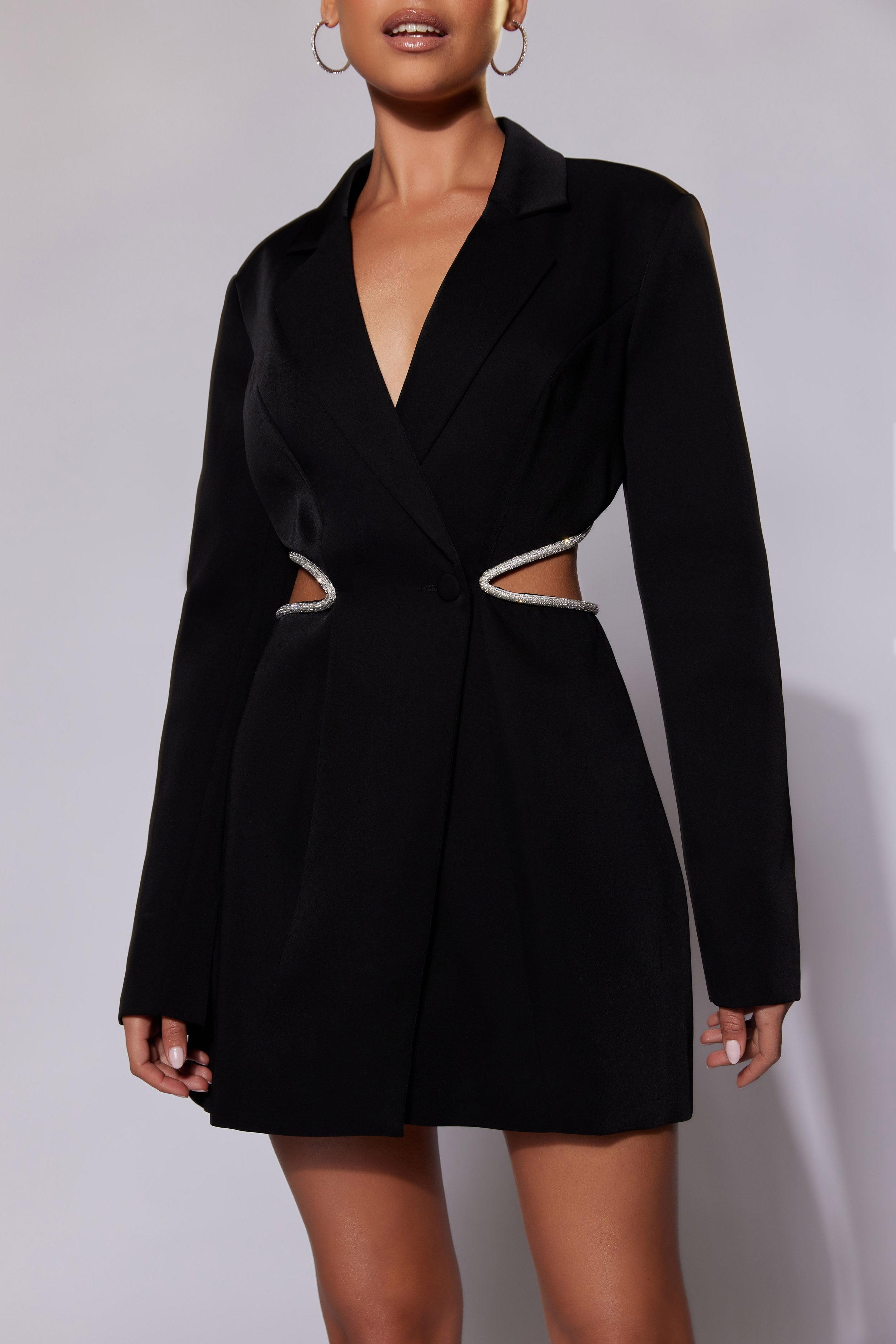 Shyann Diamante Cut Out Blazer Dress - Black