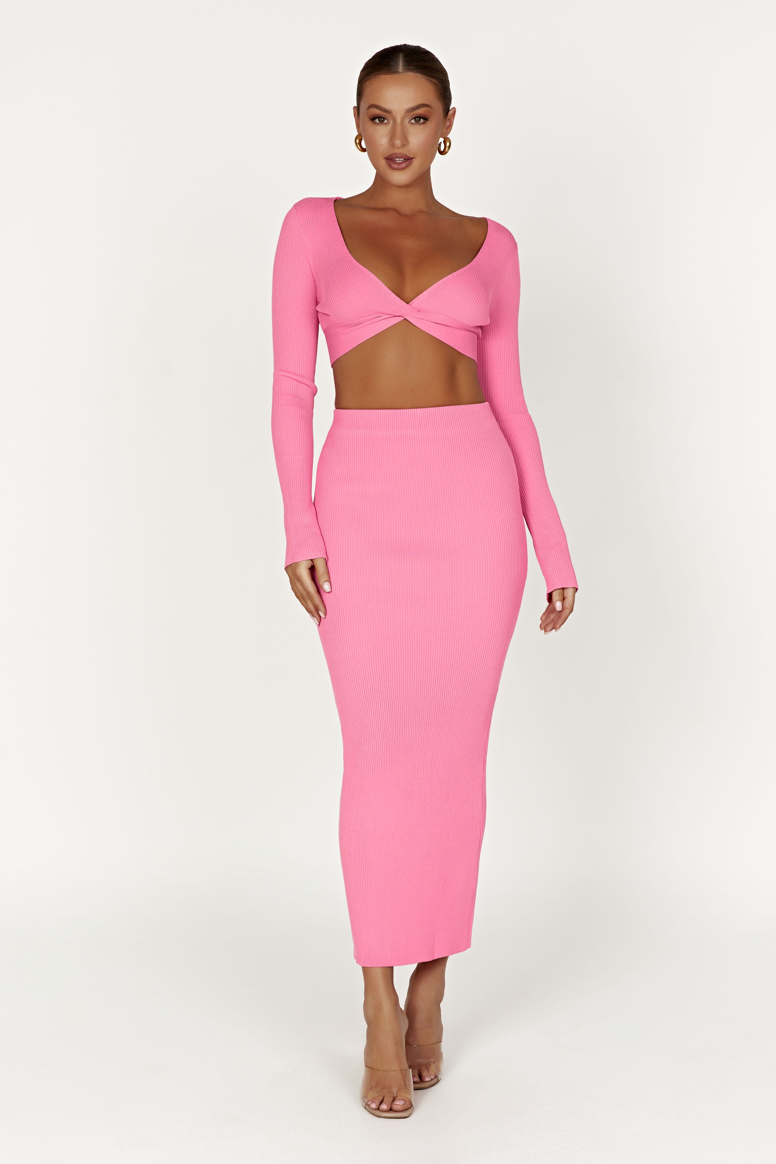 Kaesha Split Maxi Knitted Skirt - Bubblegum Pink