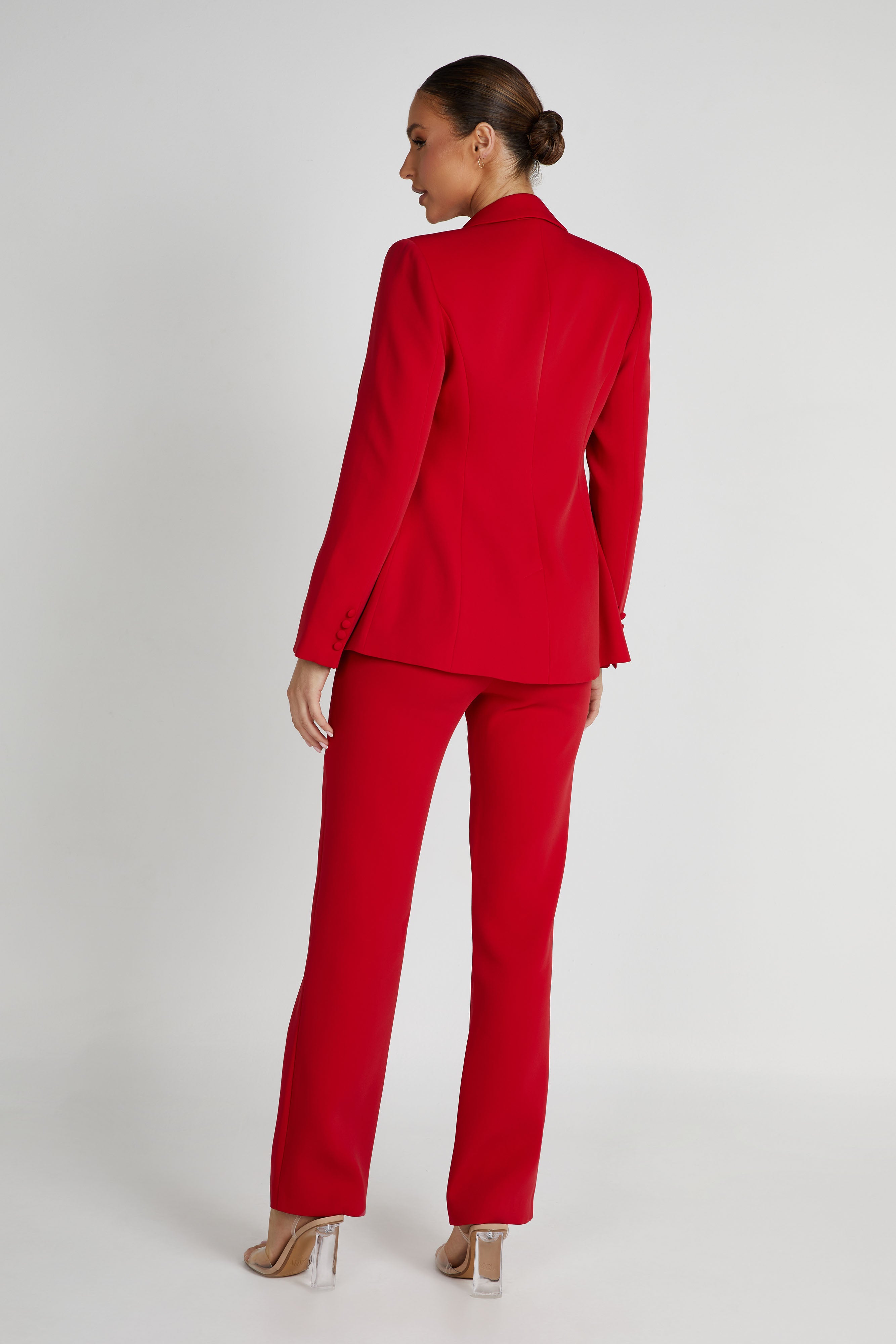 Helda Fitted Cinched Waist Blazer - Red