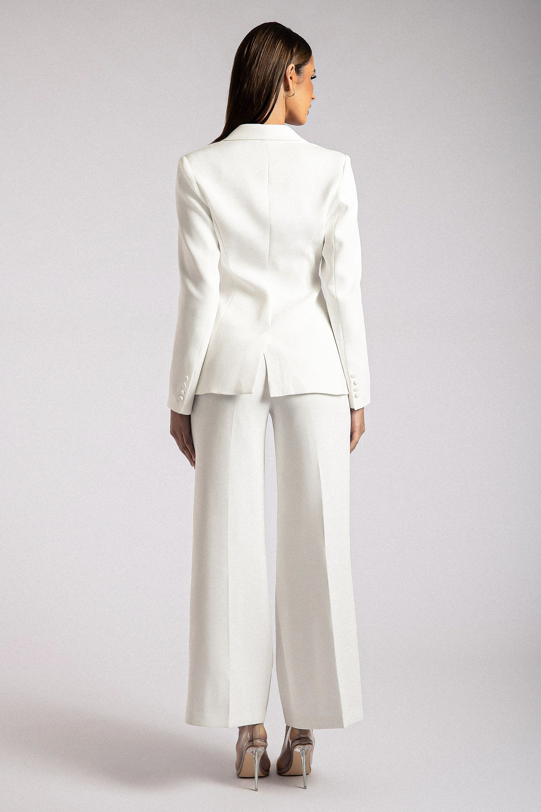 Helda Fitted Cinched Waist Blazer - White