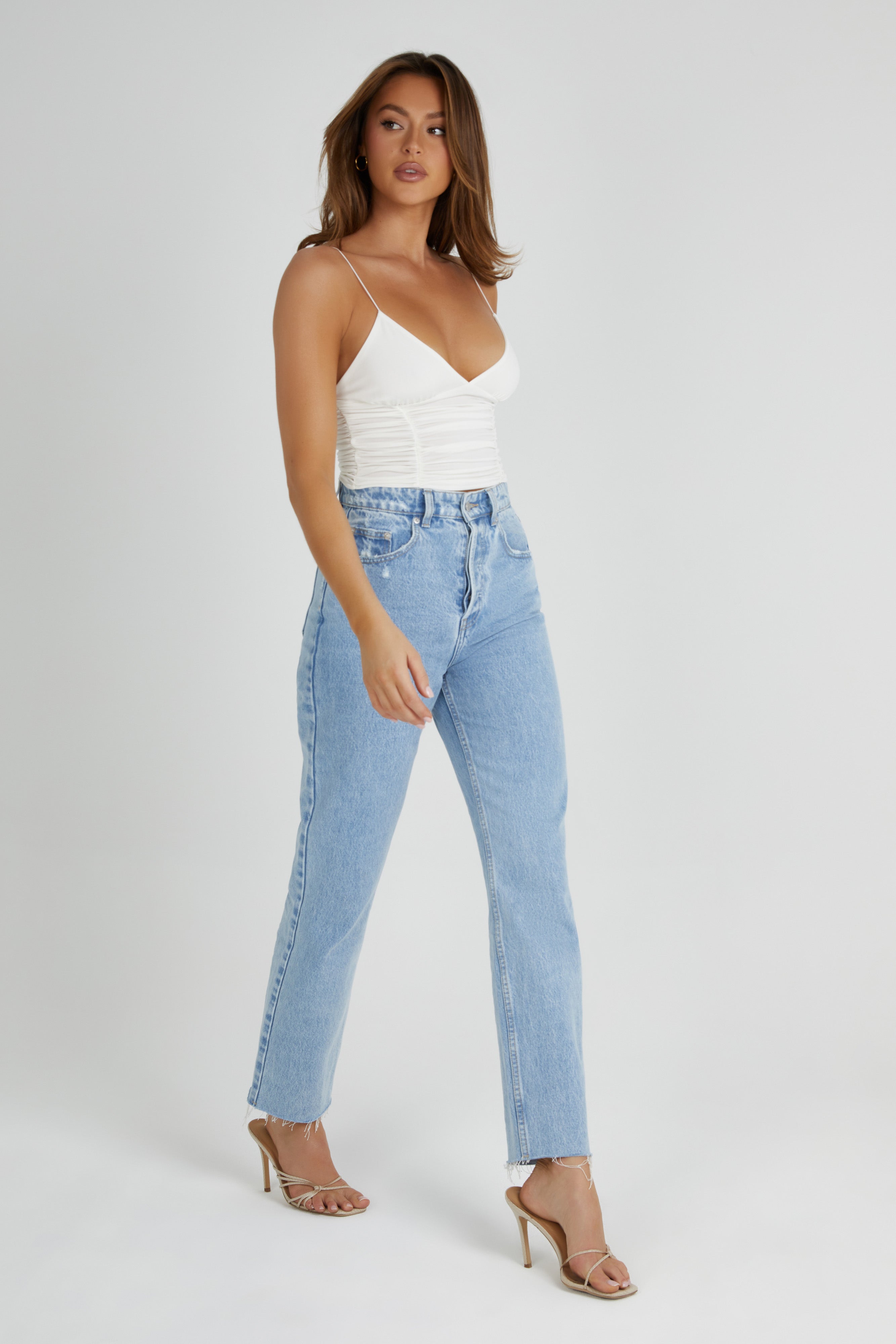 Lillian Jersey Gathered Top - White