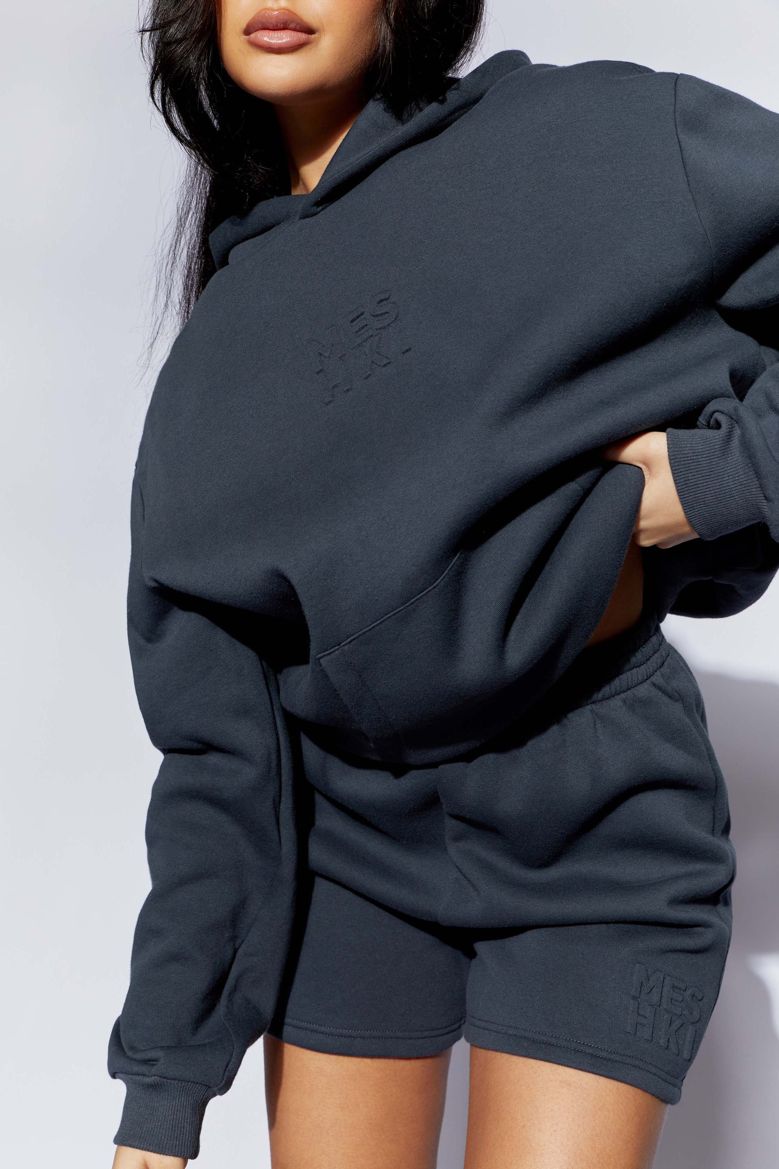 Arden Embossed Fleeceback Hoodie - Charcoal