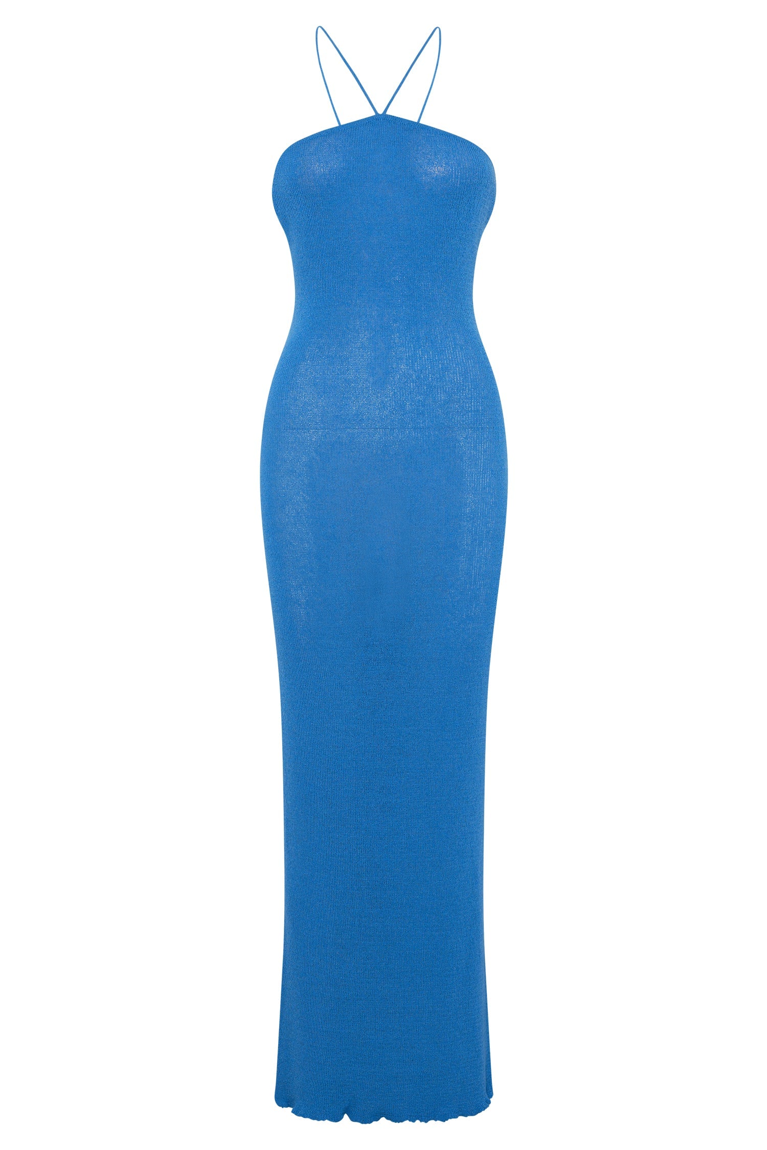 Aryana Asymmetrical Straight Maxi Halter Knit Dress - Azure Blue