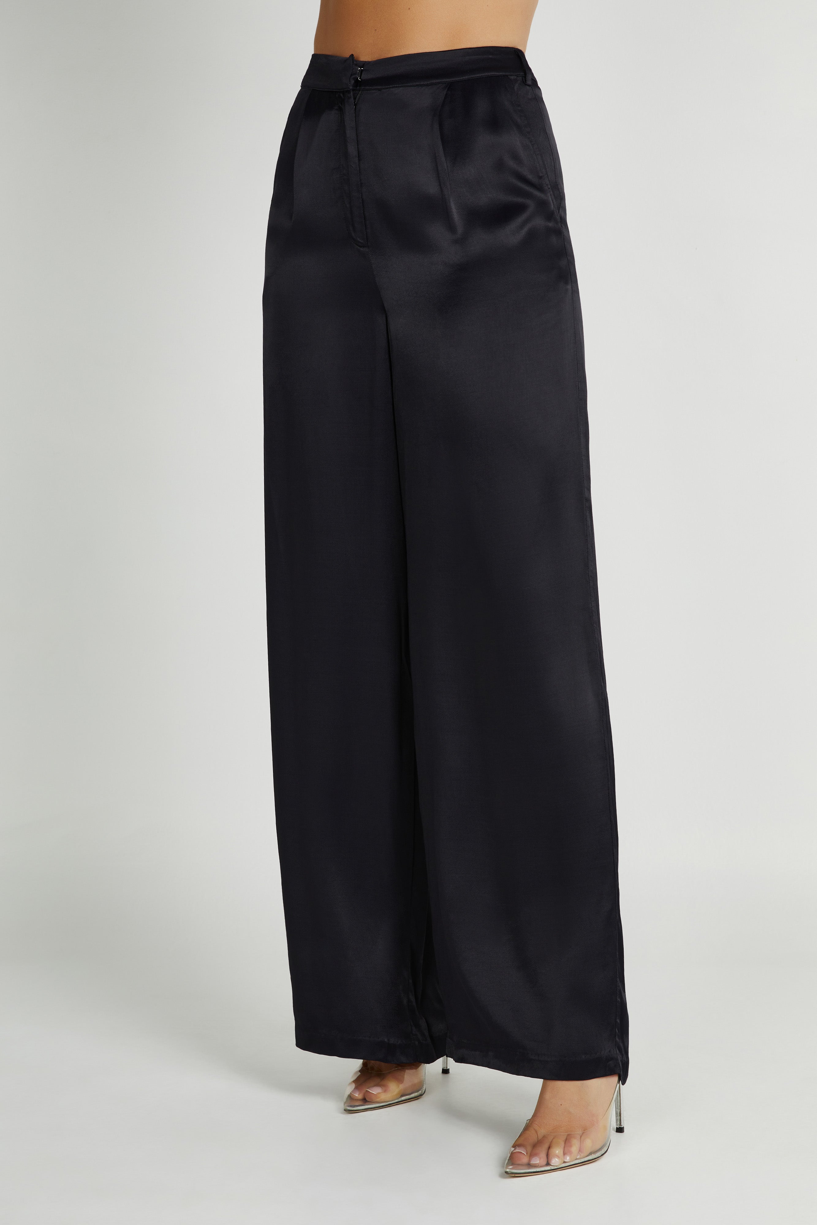 Nour Satin Wide Leg Pant - Black