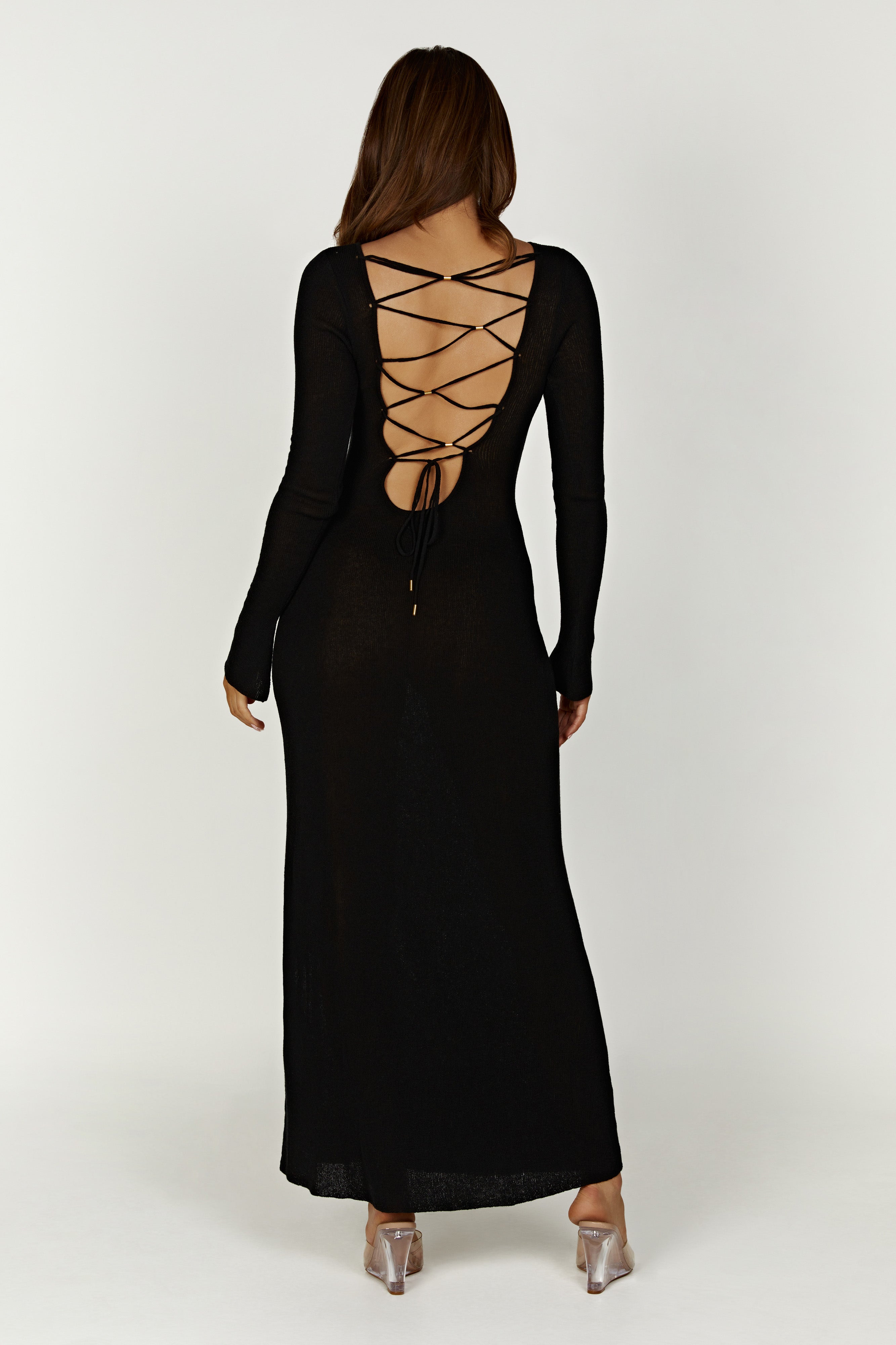 Talia Maxi Open Back Knit Dress - Black