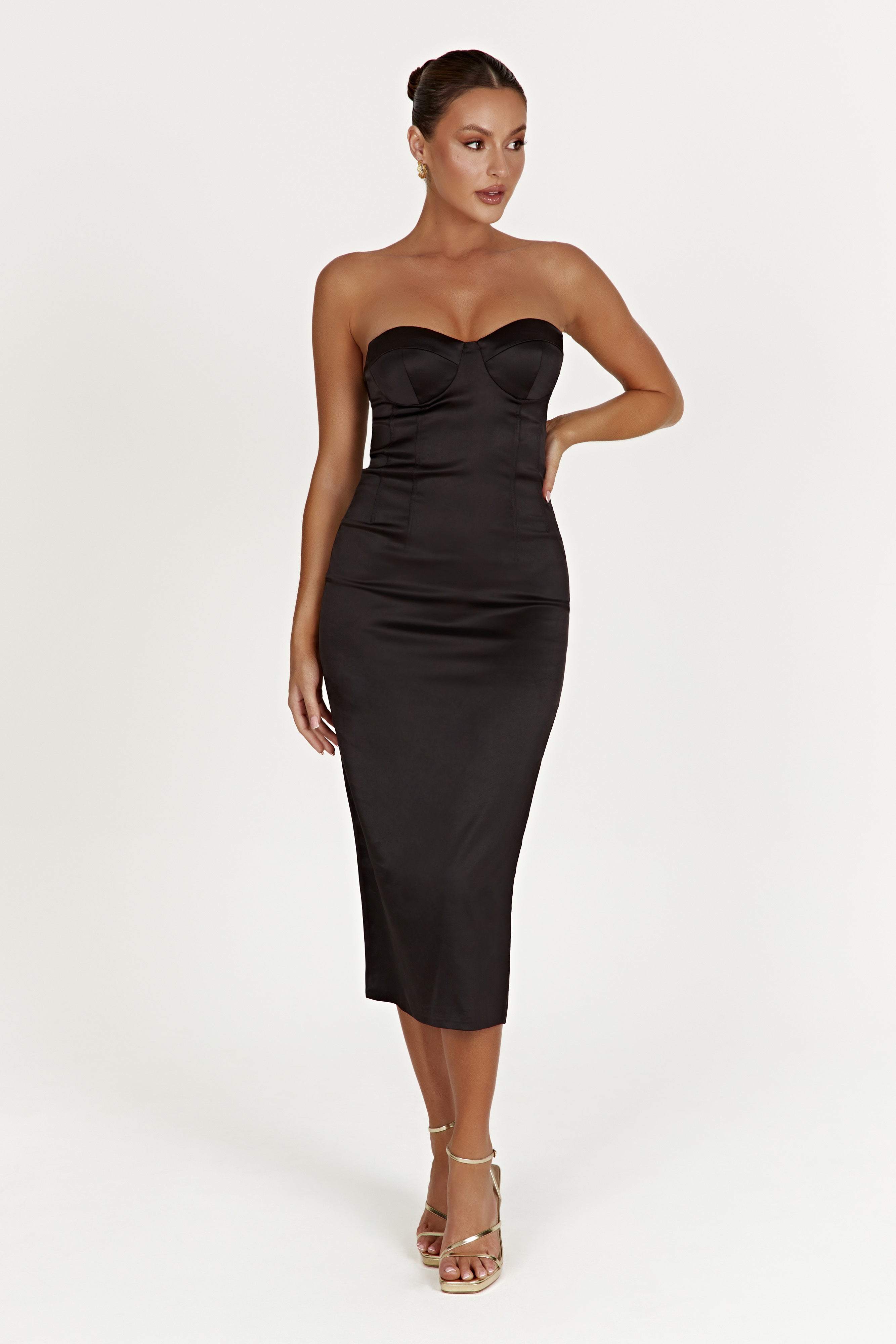 Bryony Cupped Bodycon Midi Dress - Black