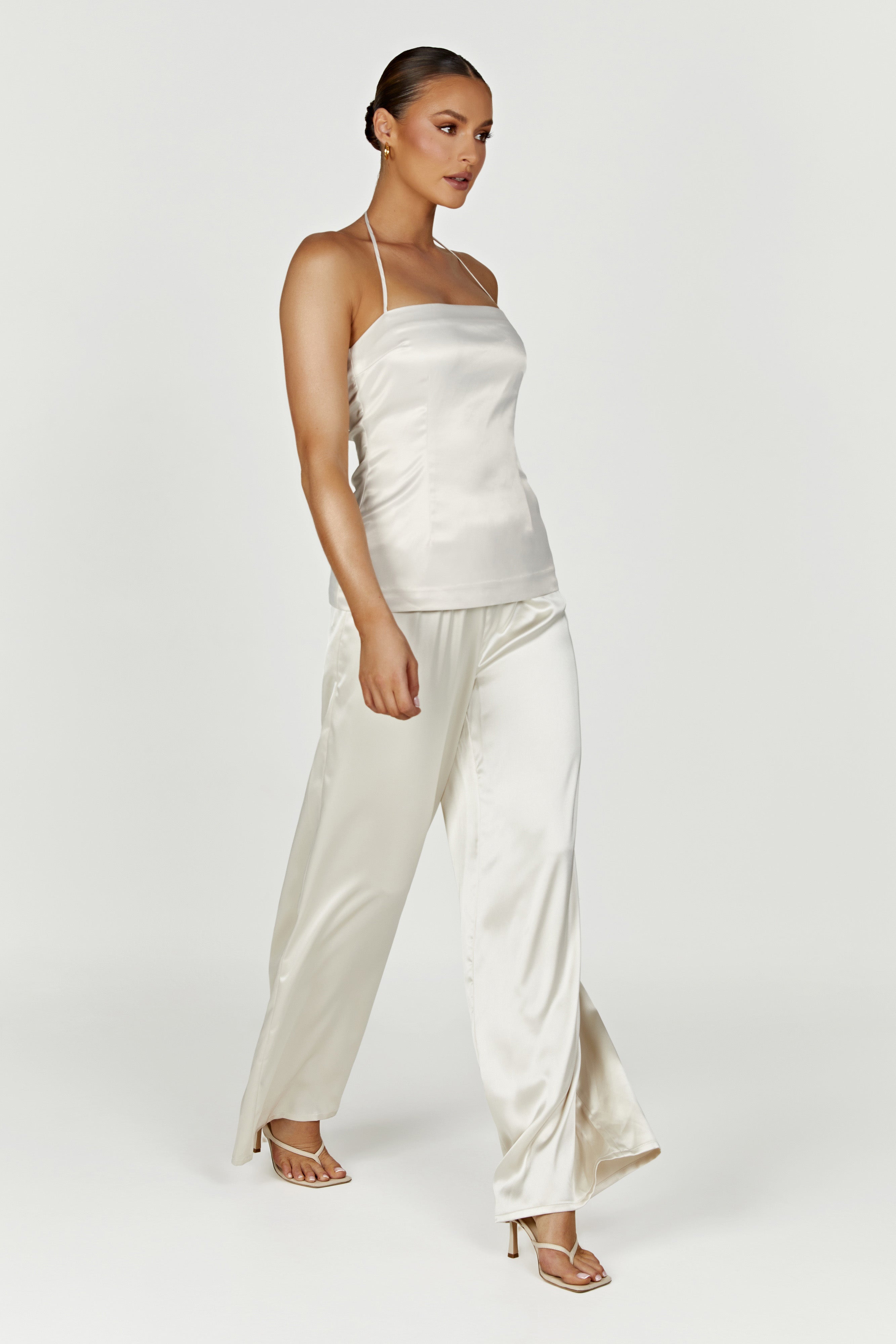 Noemi Longline Satin Halter Neck Top - Ivory