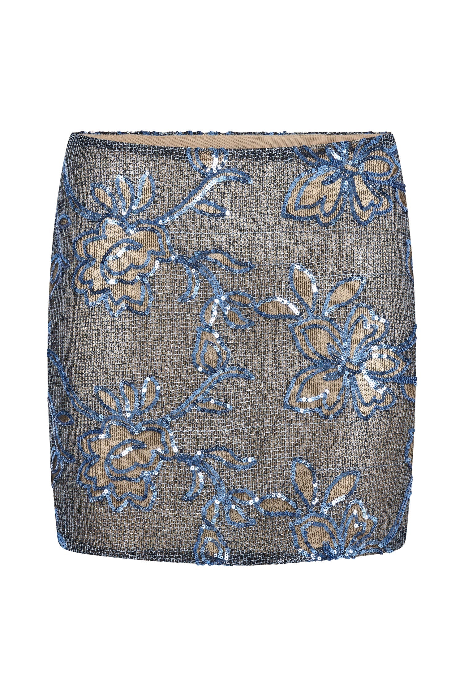 Jessica Sequin Side Split Mini Skirt - Blue