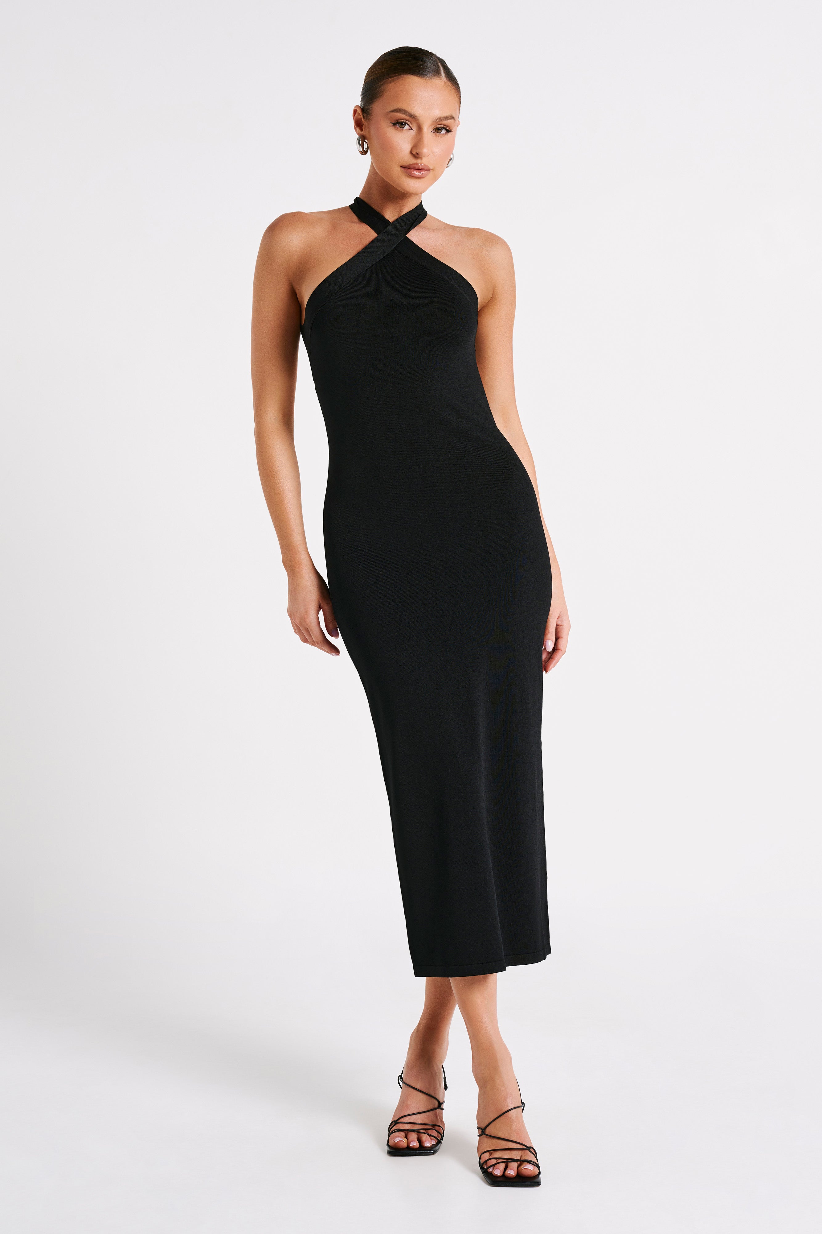 Sarai Halter Neck Knit Midi Dress - Black