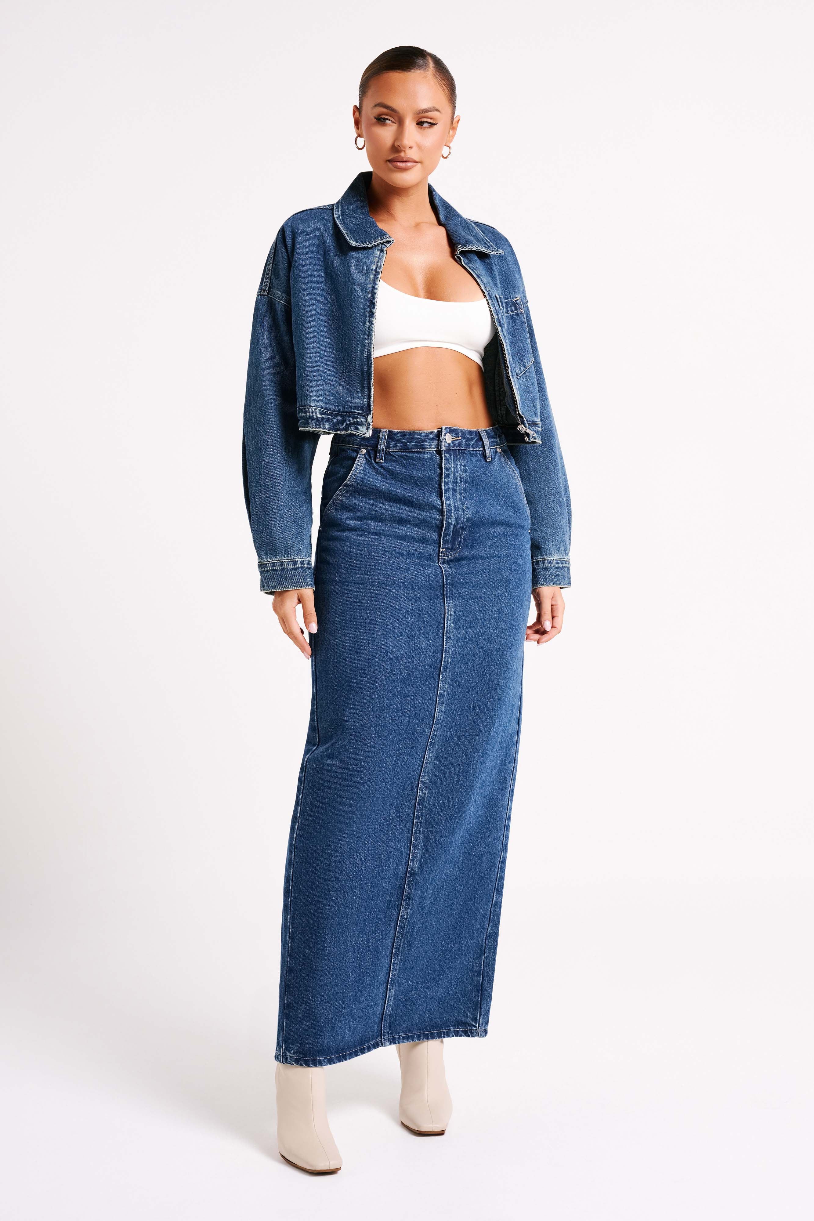 Kyle Cropped Denim Jacket - Dark Blue