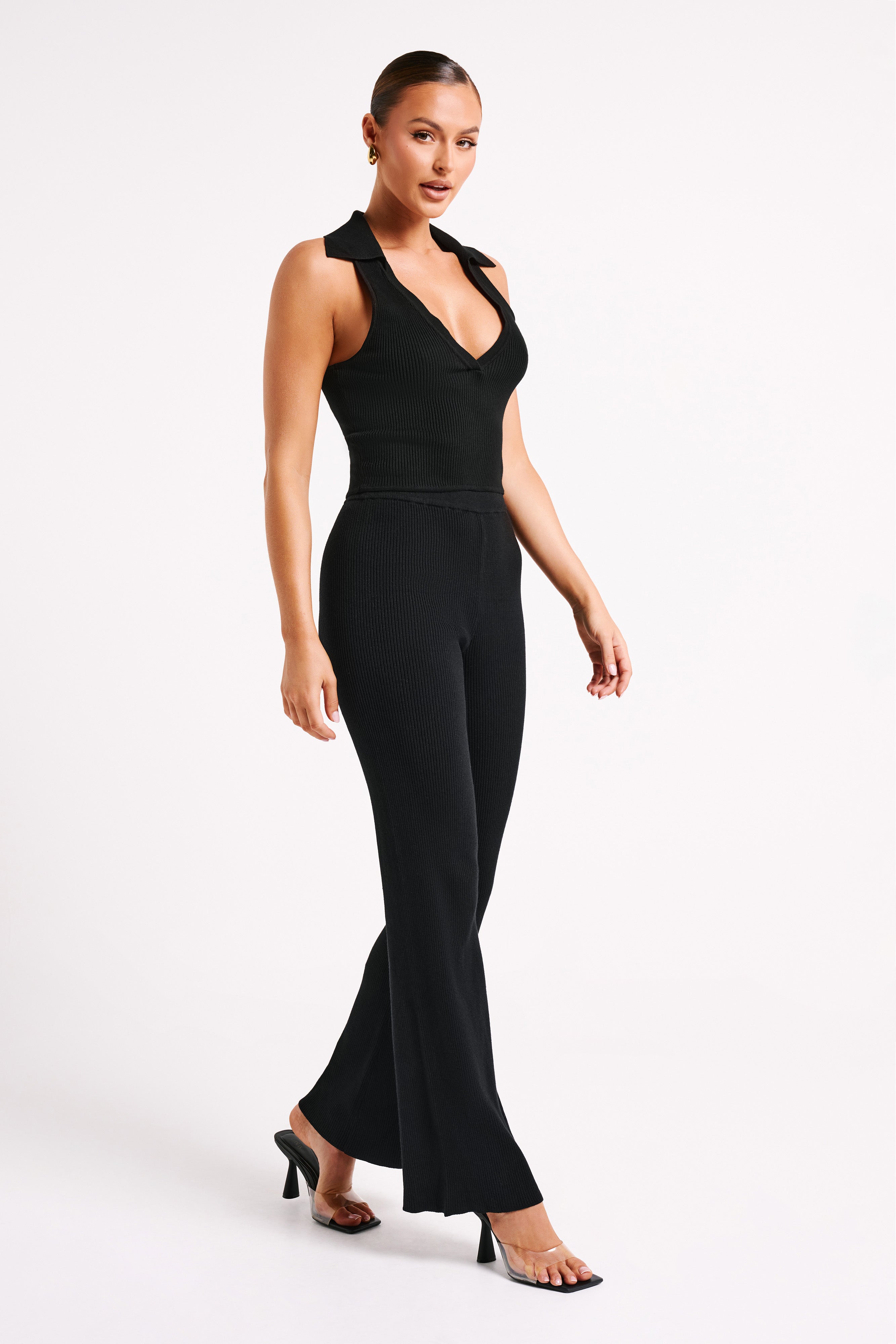 Viola Collared Knit Tank Top - Black