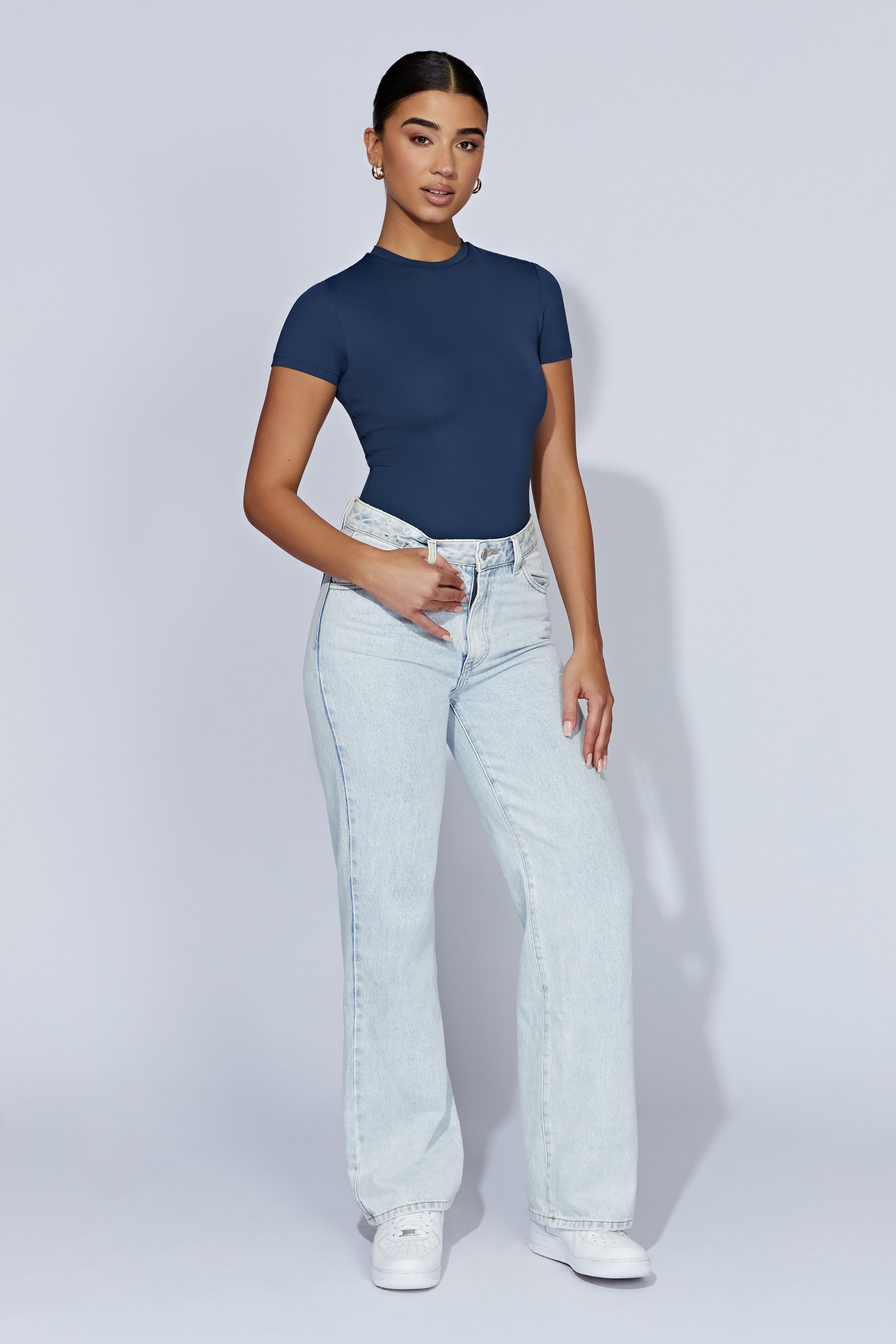 Francesca Crew Neck Short Sleeve Bodysuit - Midnight Navy