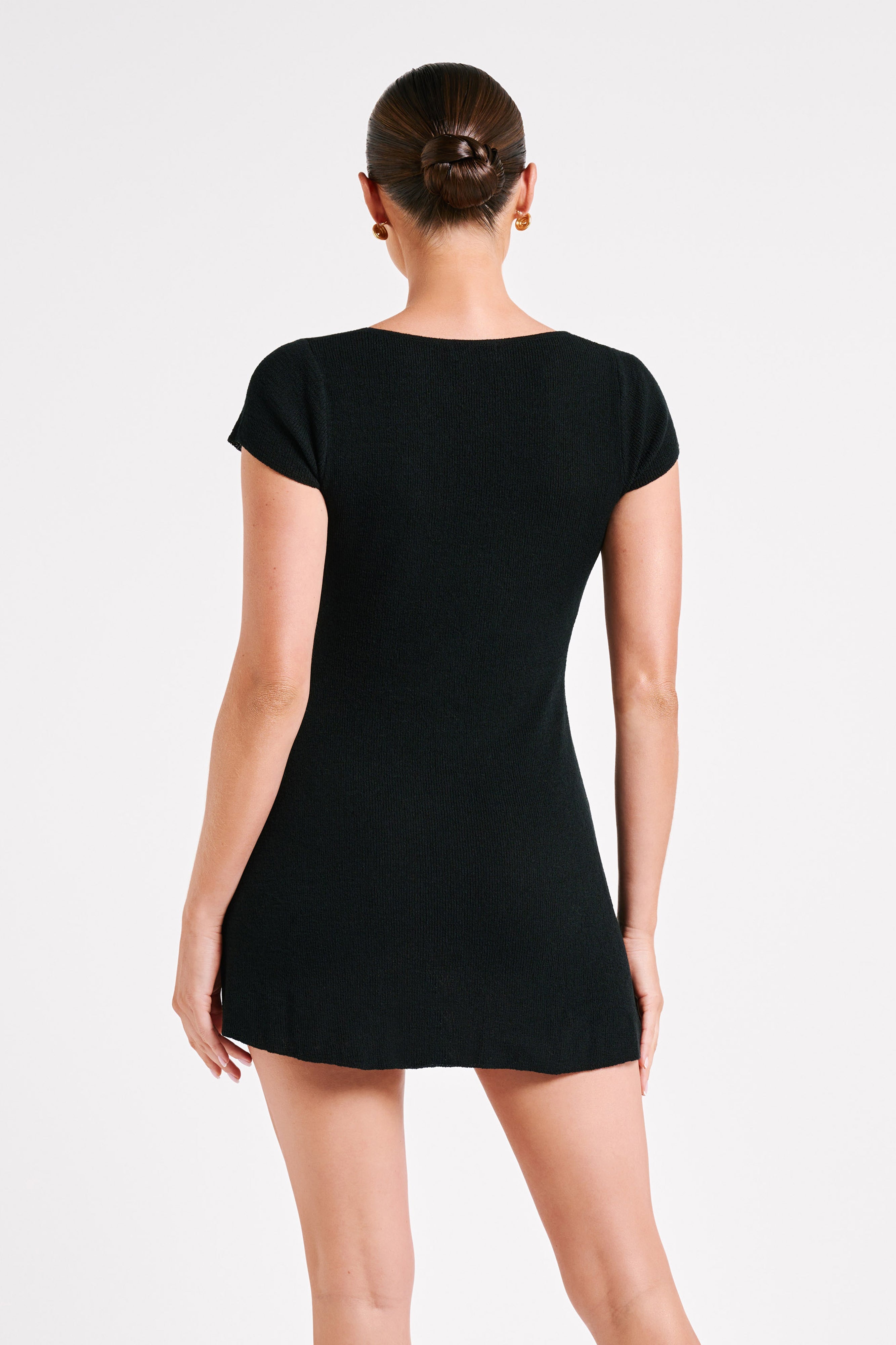 Paula Buttoned Knit Mini Dress - Black