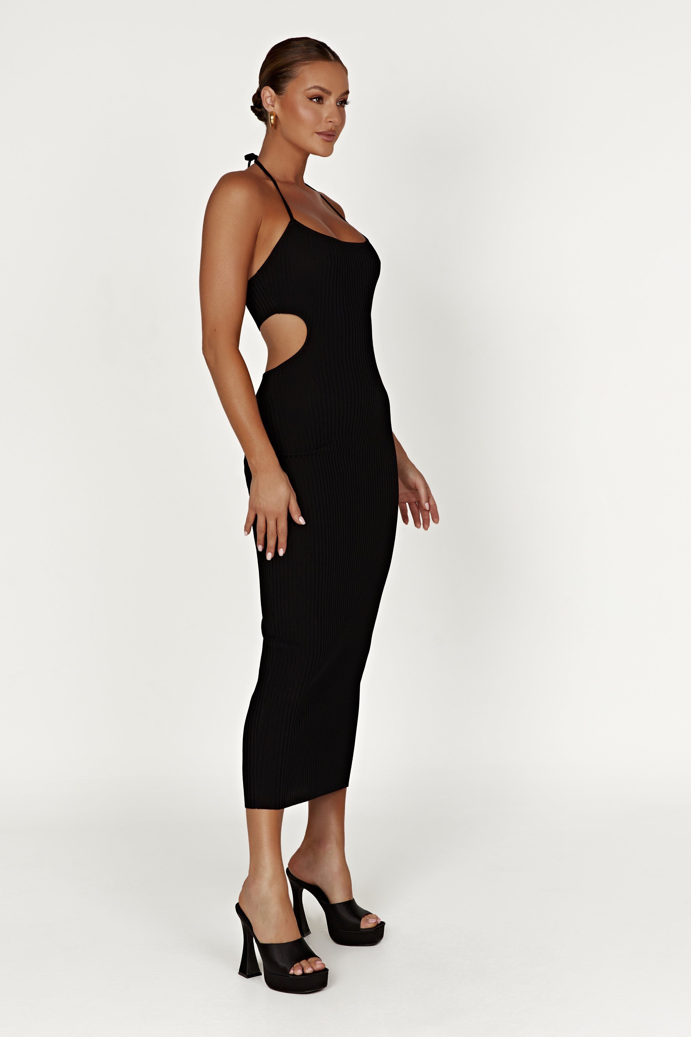 Morgan Halter Knit Midi Dress - Black
