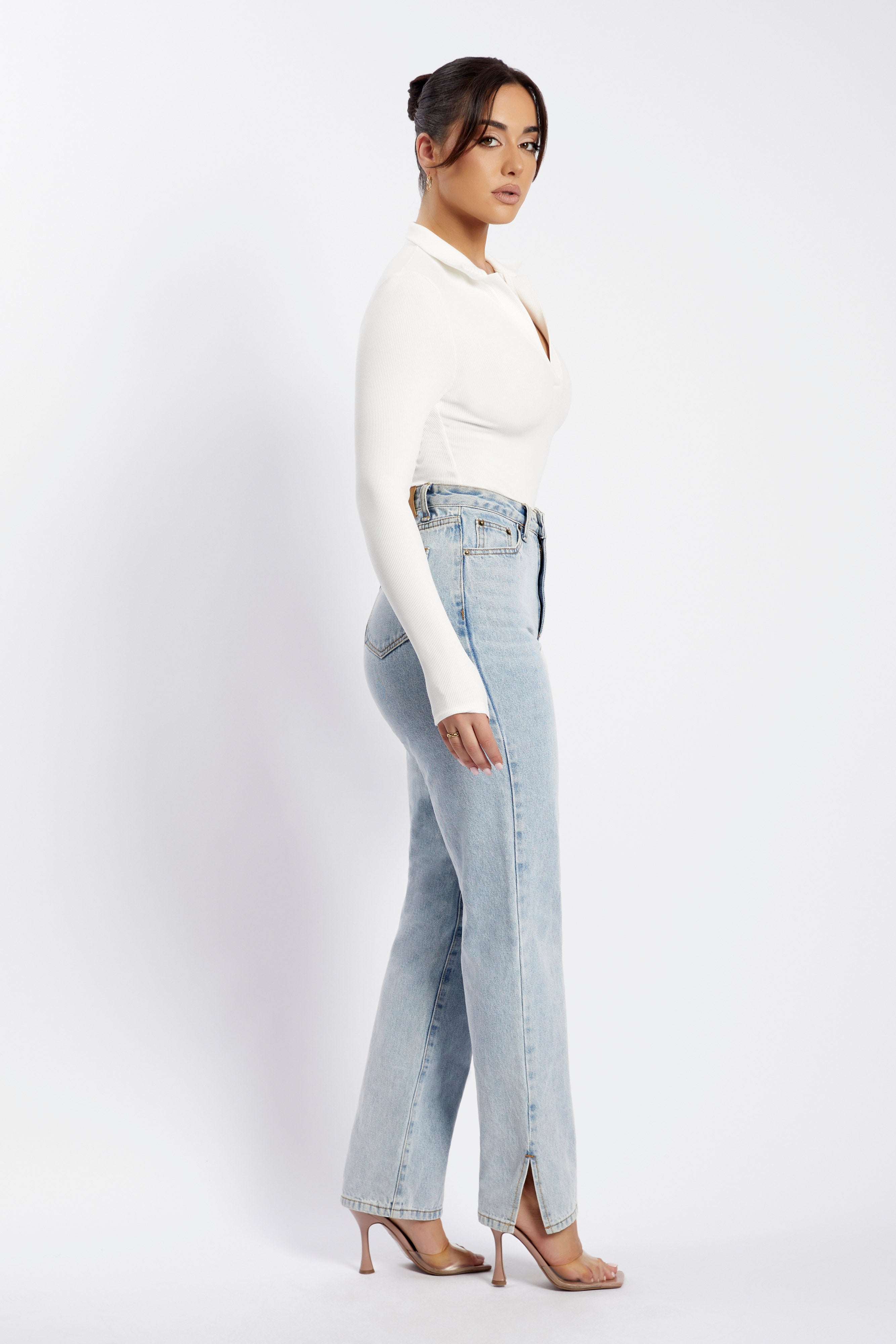 Belle Long Sleeve Collar Bodysuit - White