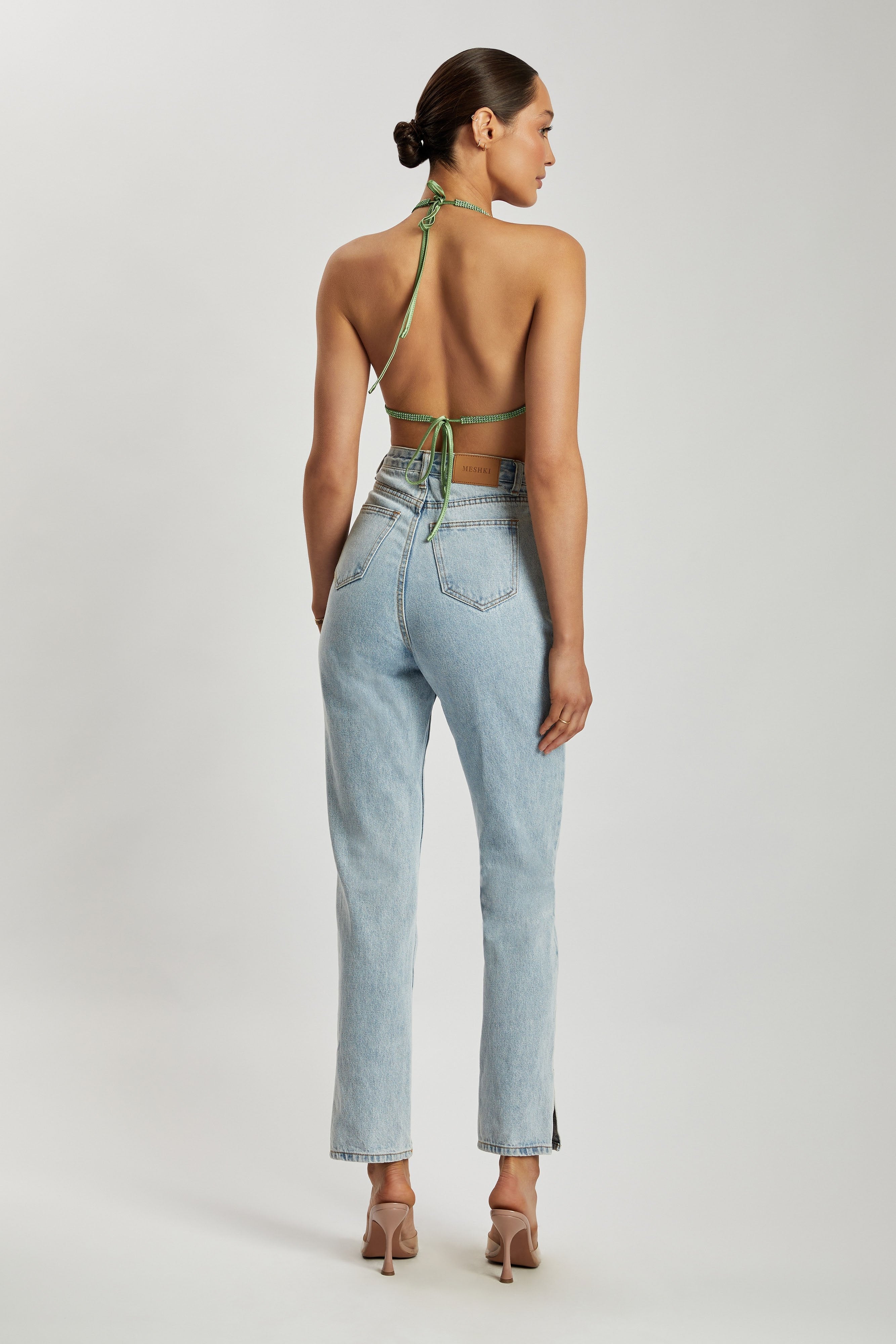 Daphne Diamante Cowl Neck Halter Top - Green