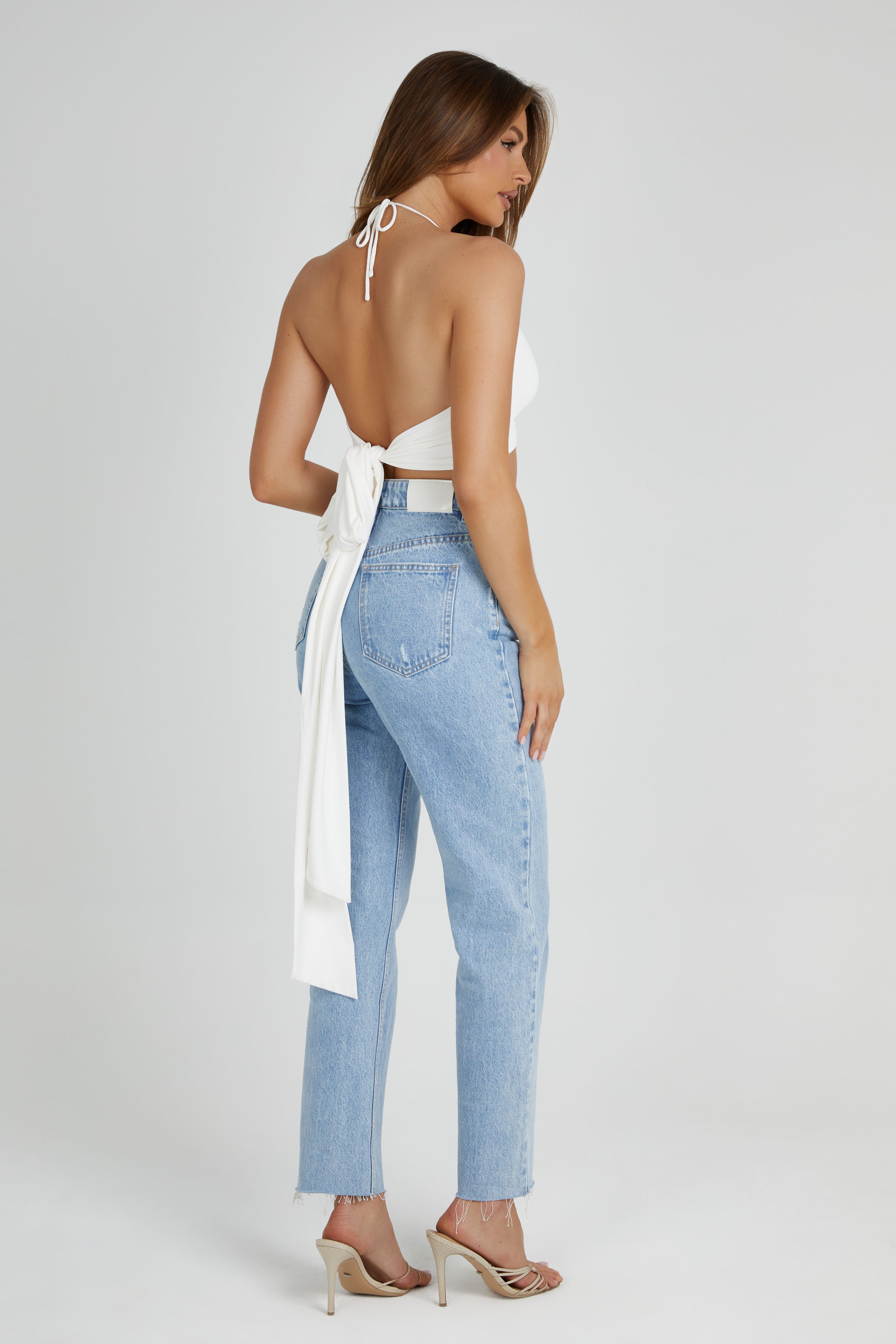 Kasia Recycled Nylon Pin Detail Wrap Top - White