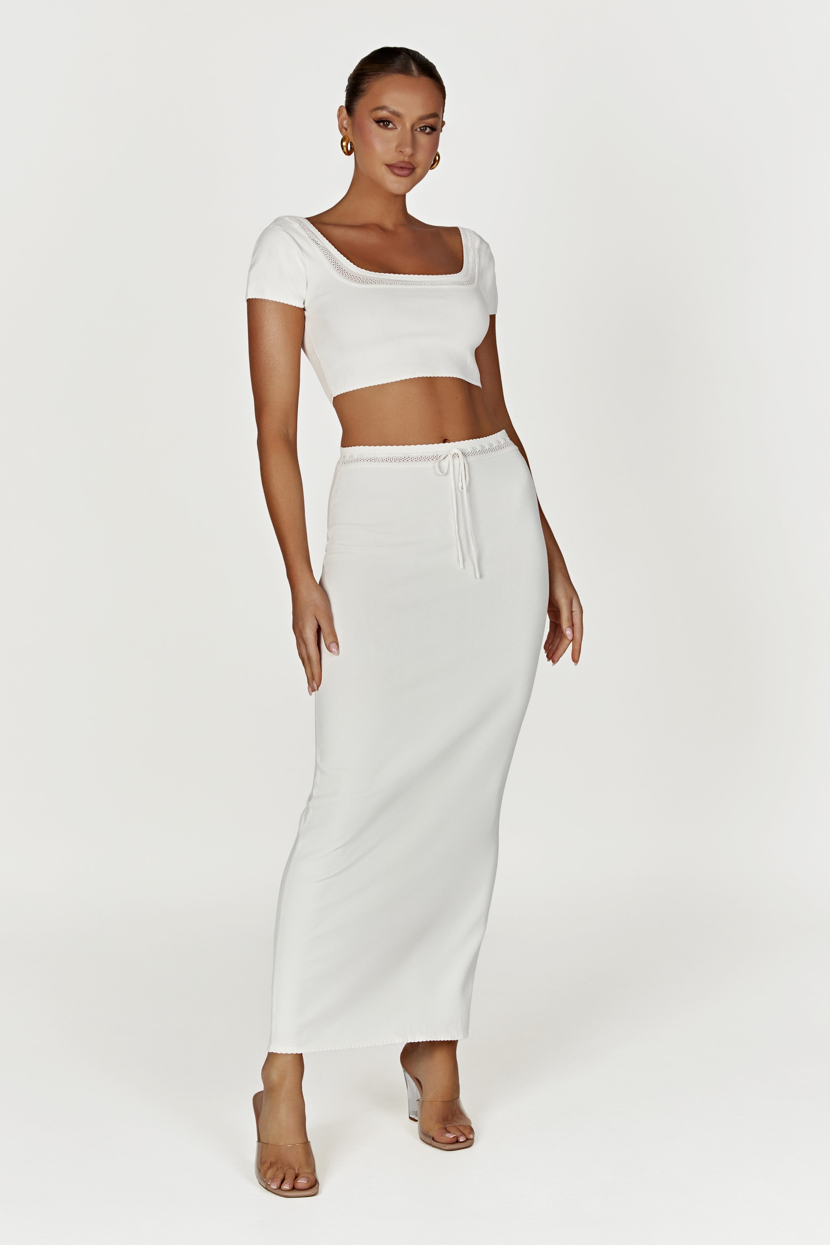 Penelope Pointelle Knit Crop Top - White
