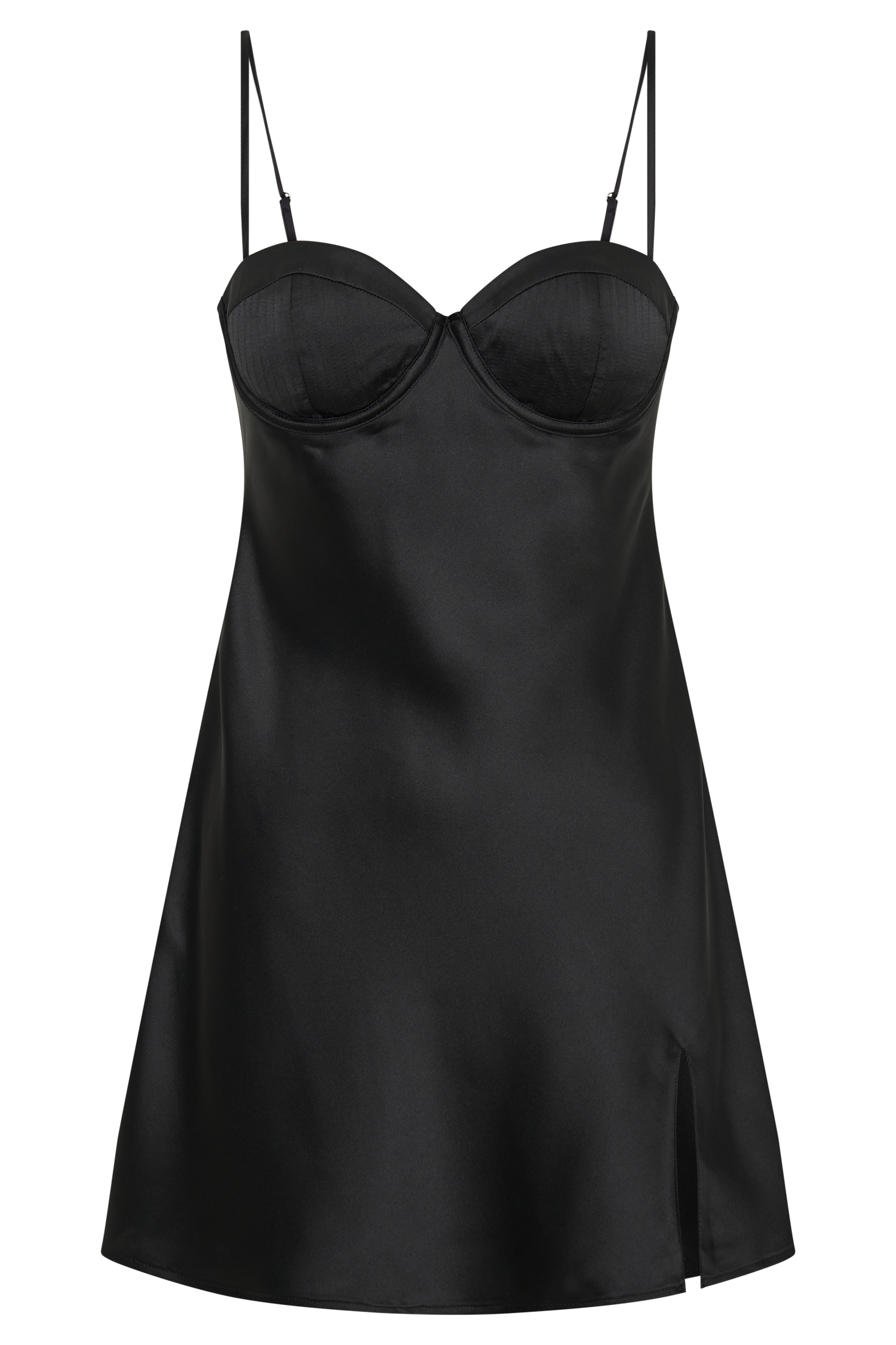 Zahli Top Stitch Satin Mini Dress - Black