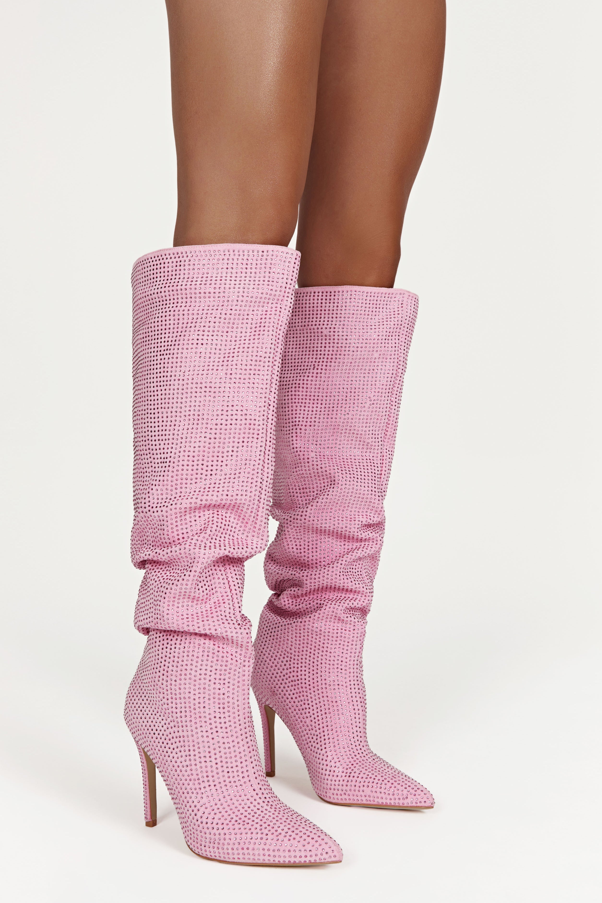 Jenner Diamante High Heel Boot - Blush Pink