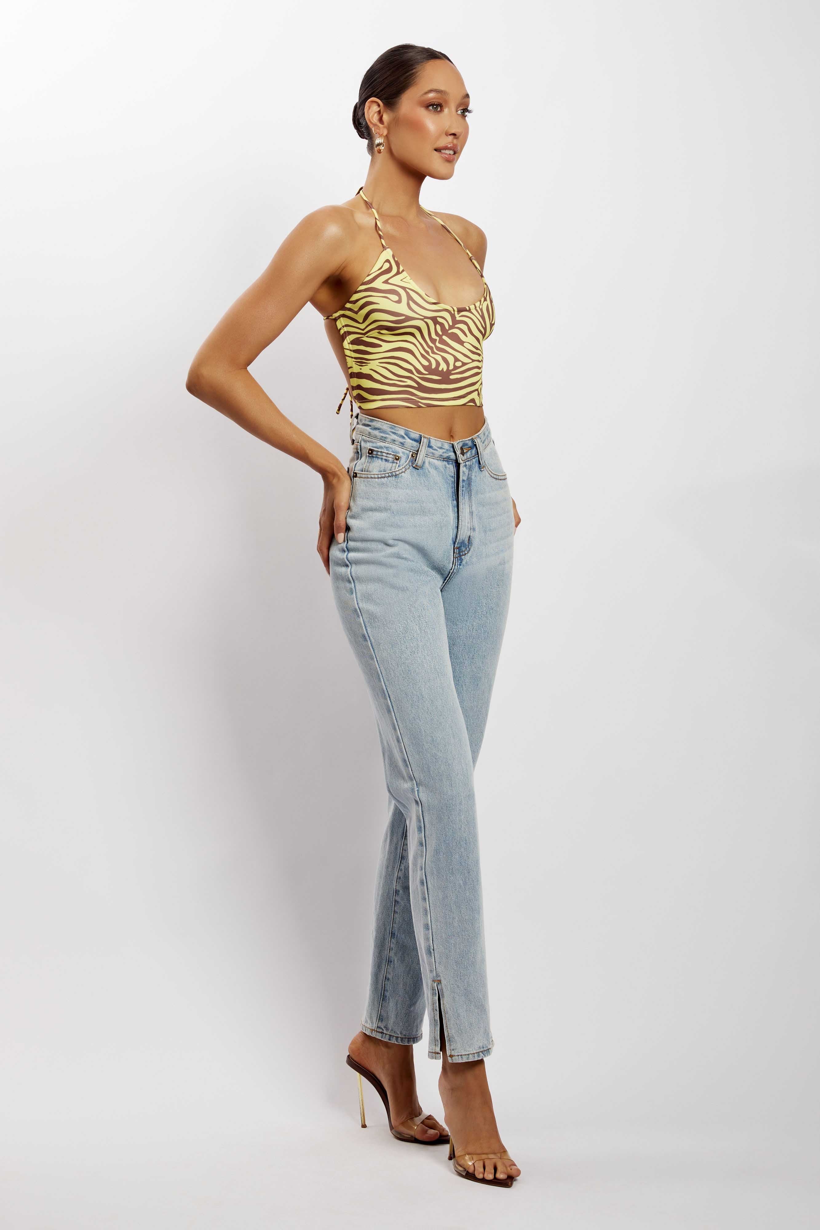Joelle Halter Crop Top - Zebra Print