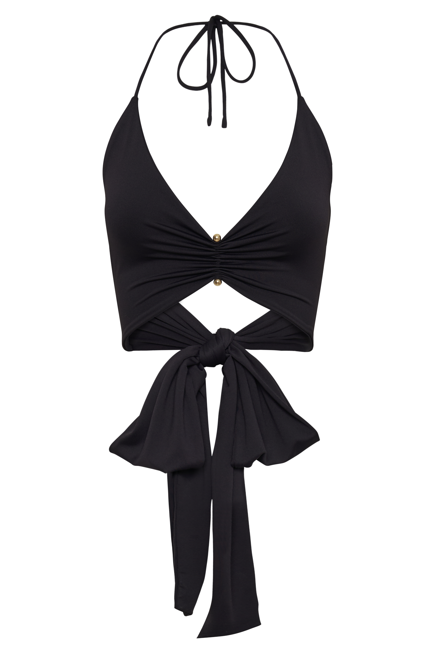 Kasia Recycled Nylon Pin Detail Wrap Top - Black