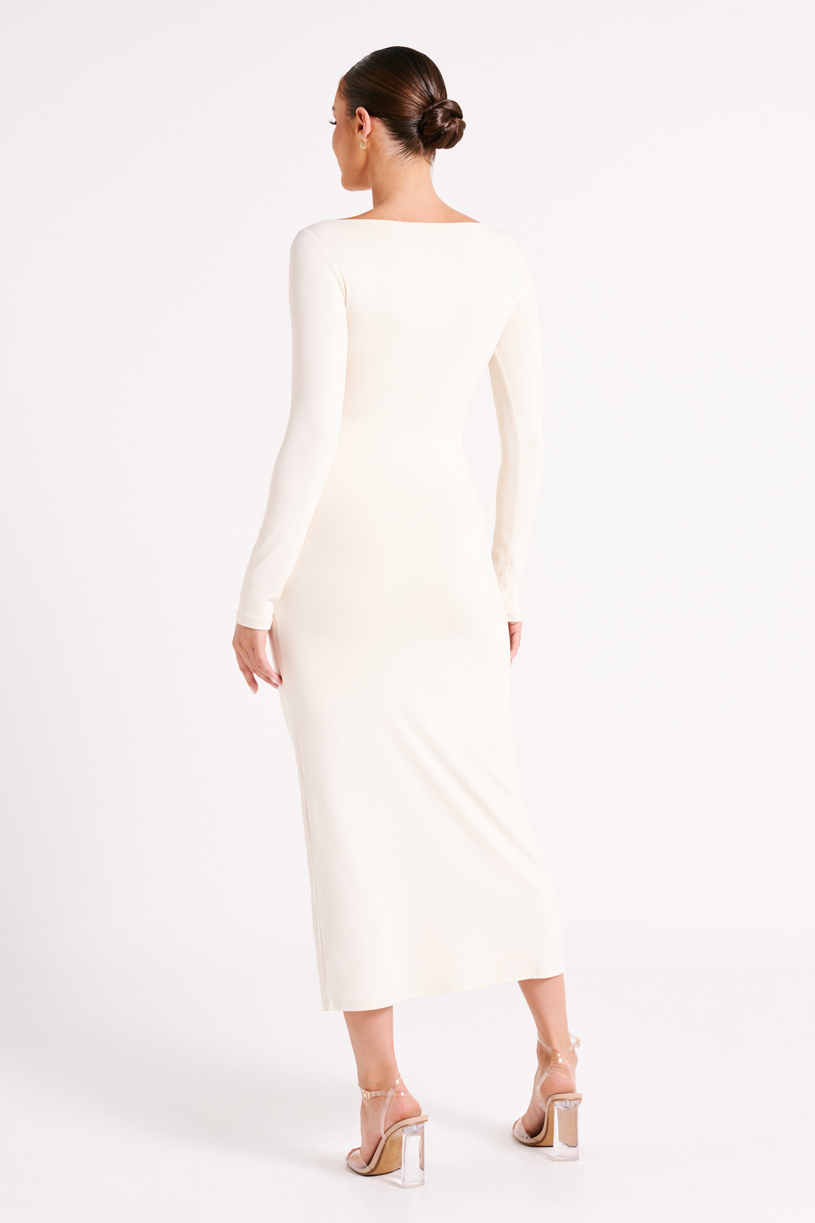 Anya Recycled Nylon Long Sleeve Midi Dress - Sand