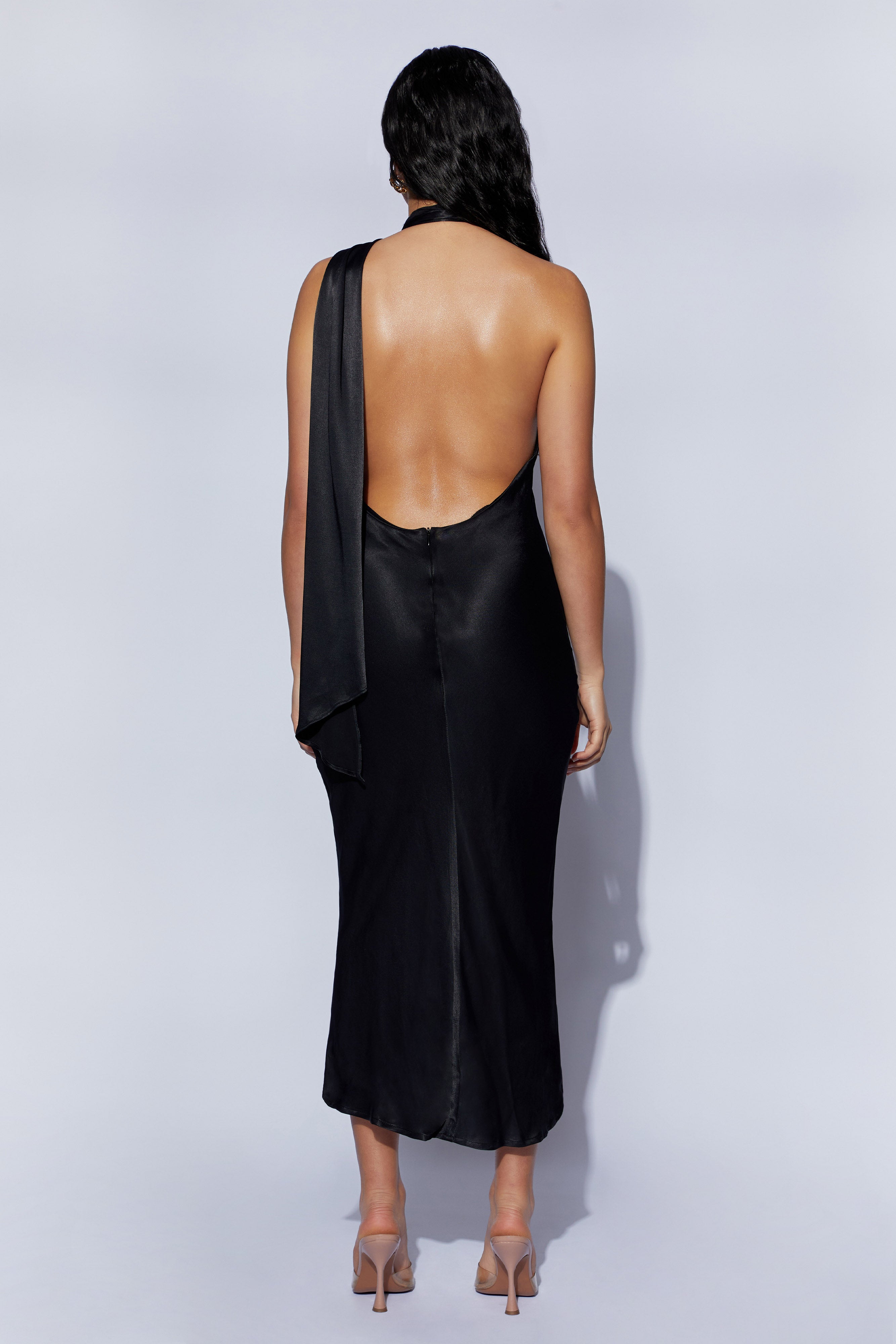 Astrella Neck Wrap Midi A-Line Dress - Black