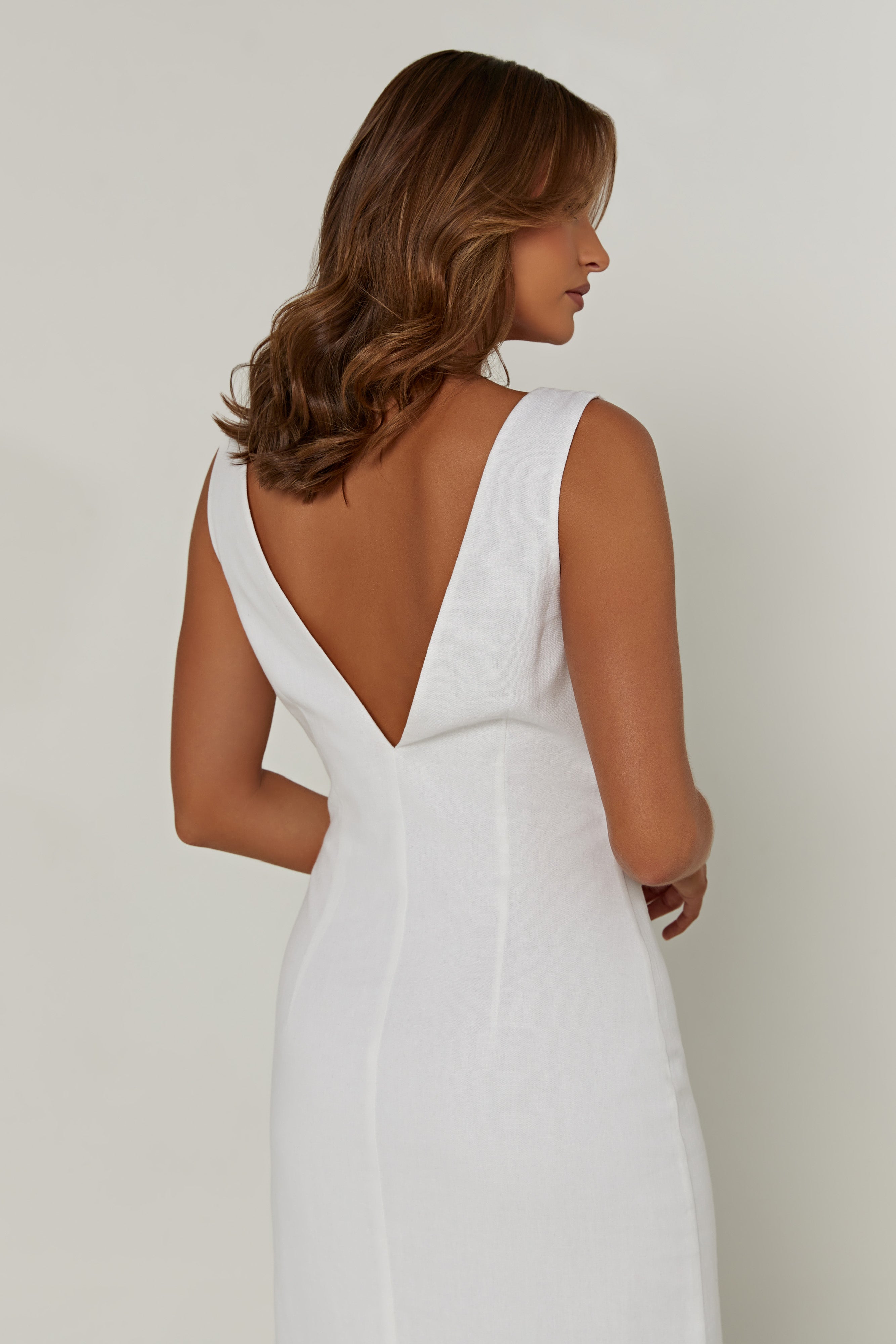 Elspeth Linen Midi Dress - White