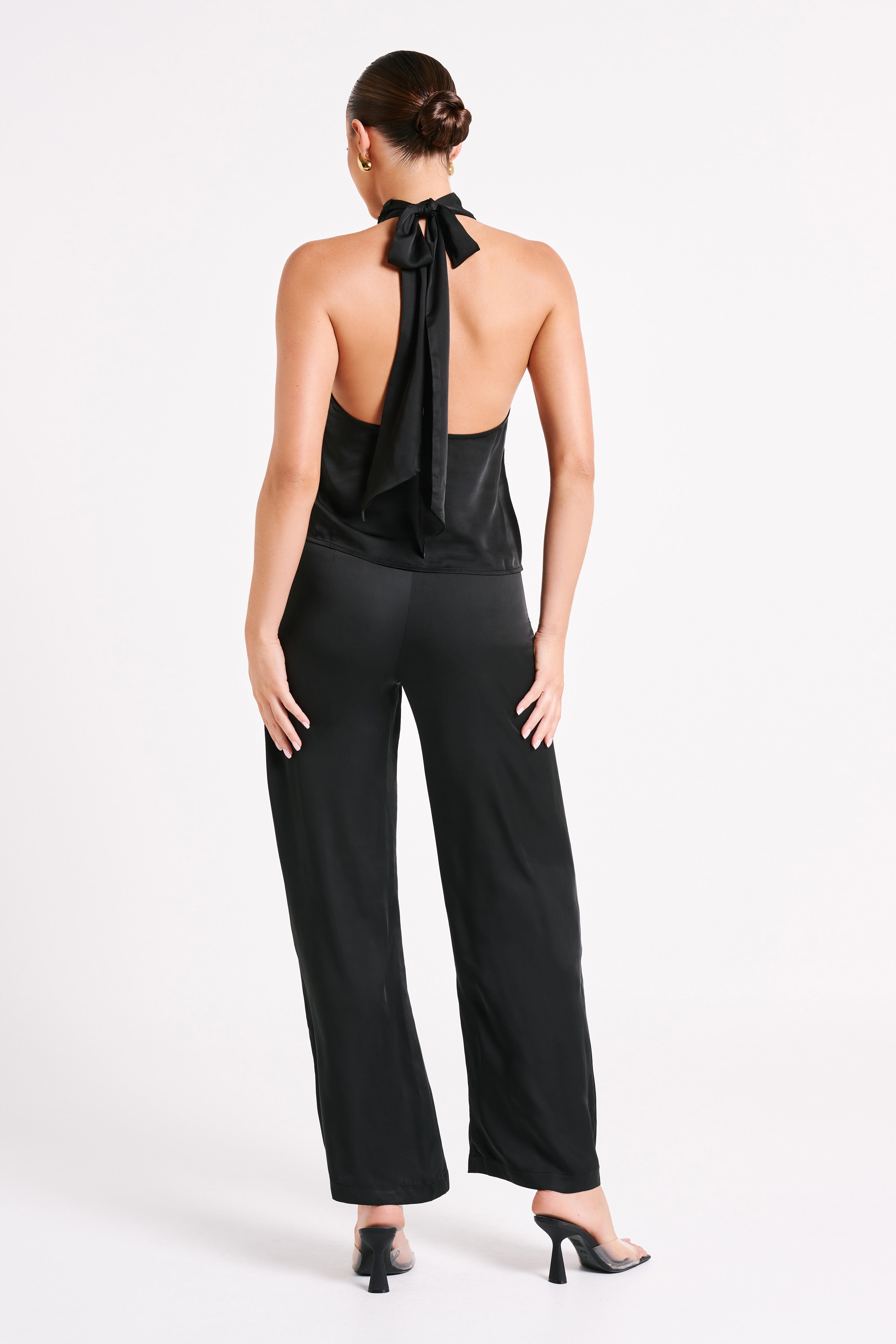 Elisa Satin Straight Leg Pant - Black