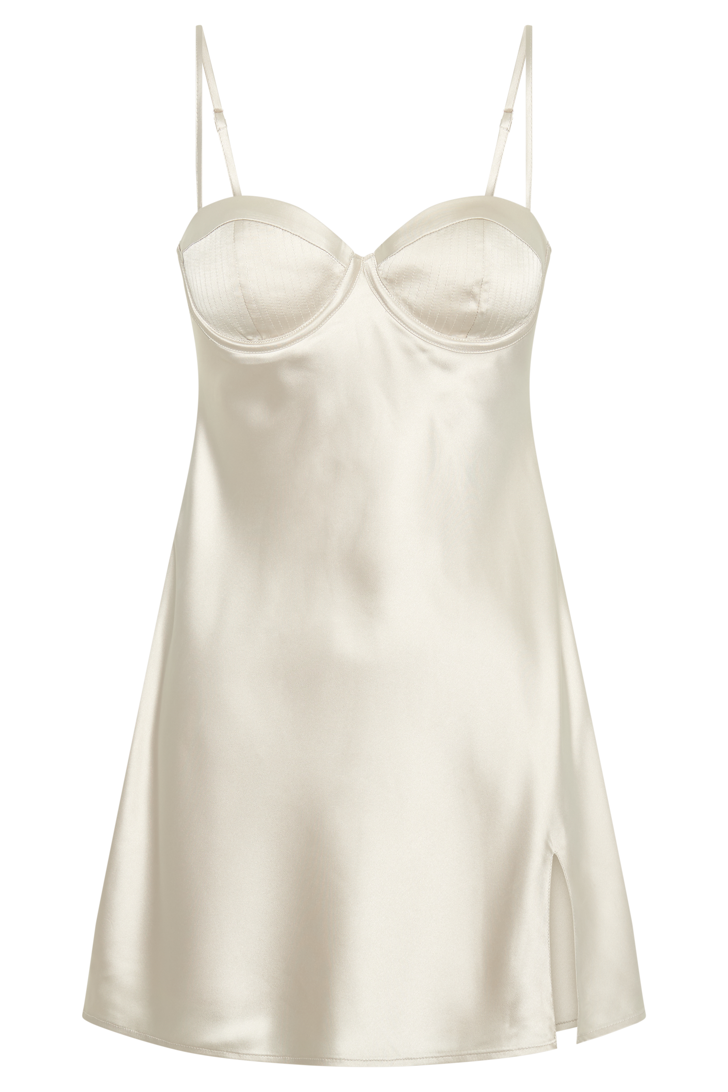 Zahli Top Stitch Satin Mini Dress - Ivory